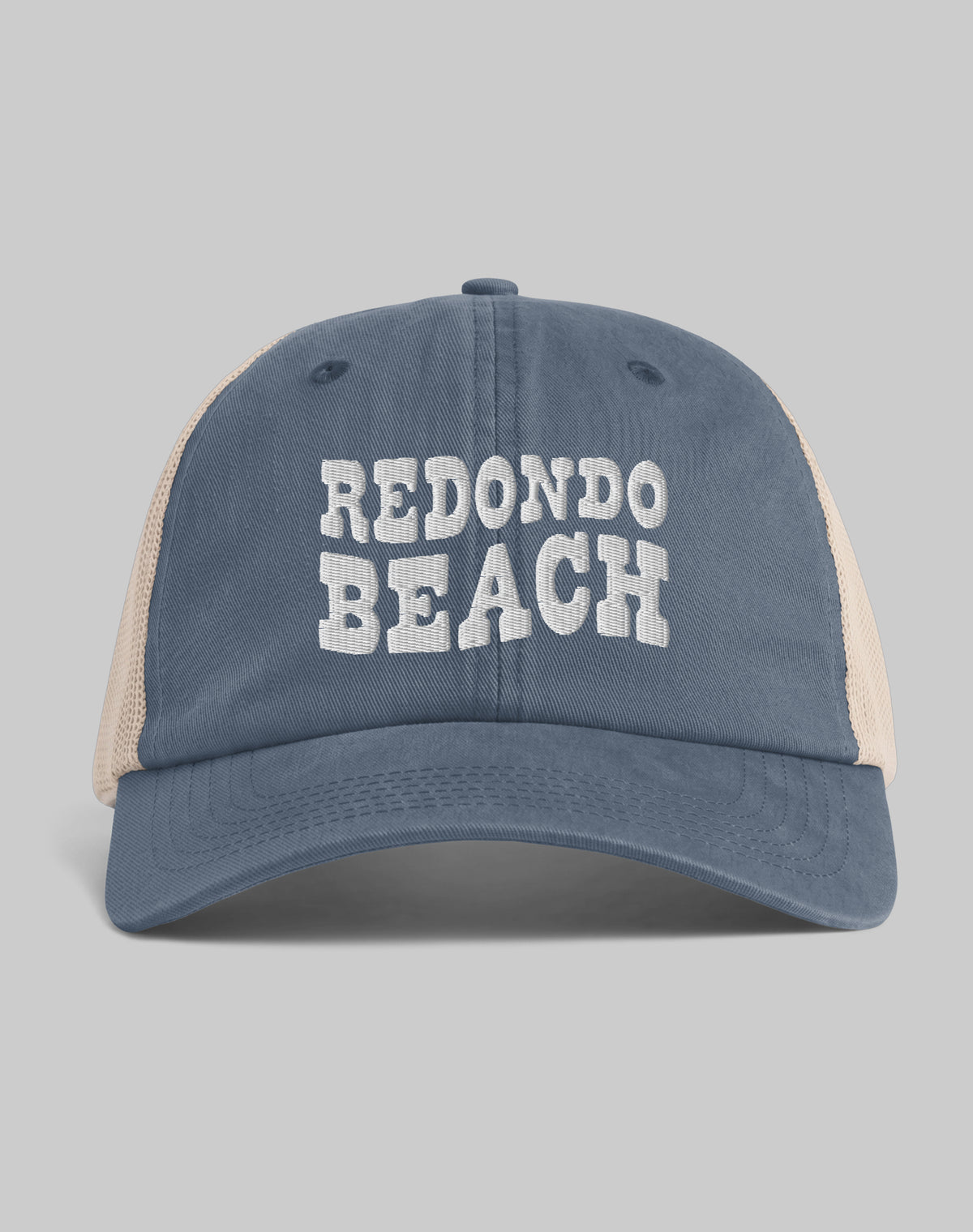 Redondo Beach Vibes Sunwashed Trucker Hat | Denim/Tan