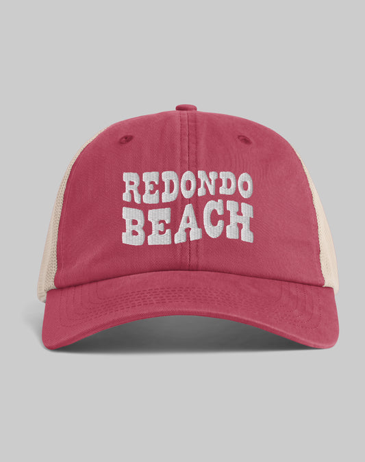 Redondo Beach Vibes Sunwashed Trucker Hat | Crimson/Tan