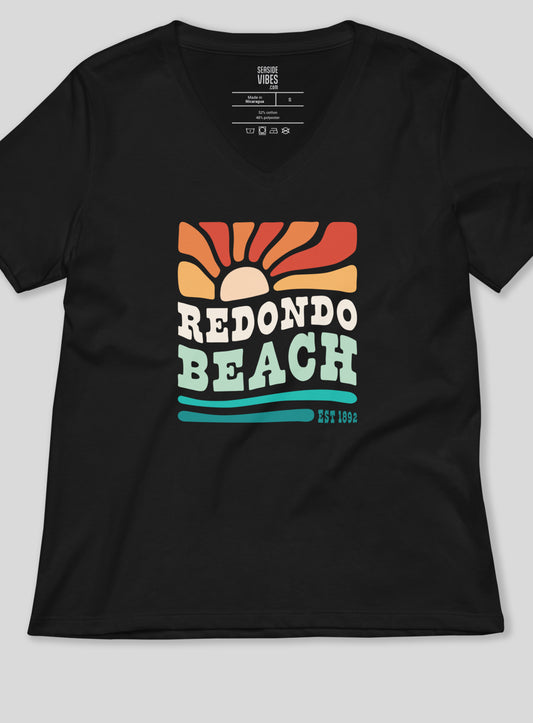 V-Neck: Redondo Beach Sunset Tee - Black