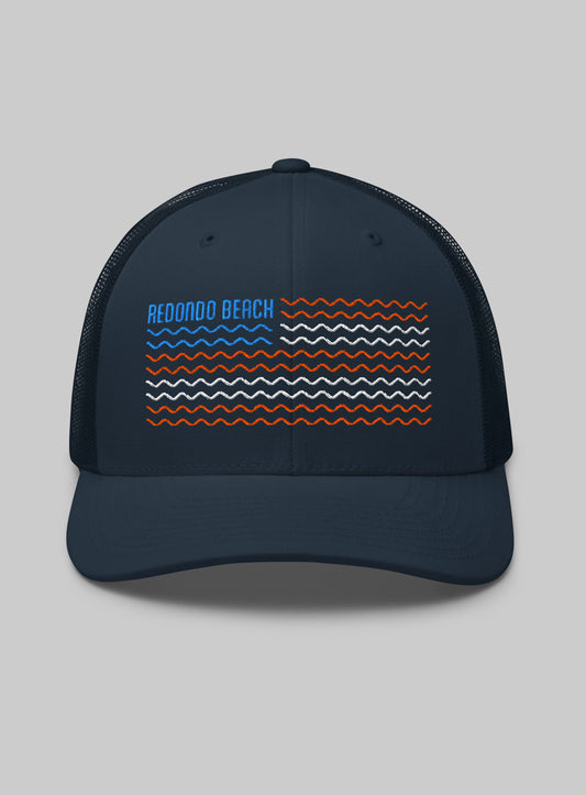 Redondo Beach 4th of July Trucker Hat - Navy/Navy