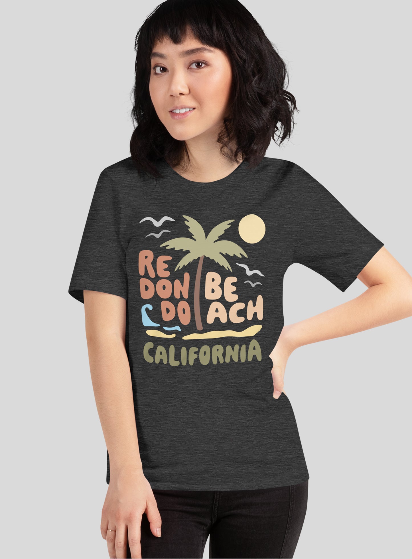 Unisex: Redondo Beach Palm Tee - Dark Grey Heather