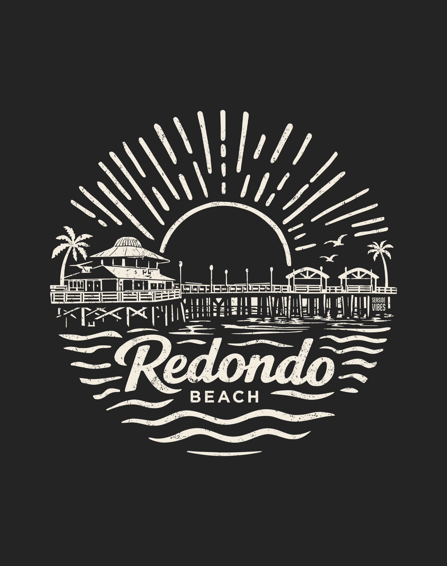 Redondo Beach Pier Sunset Tee - Cotton Blend | Charcoal