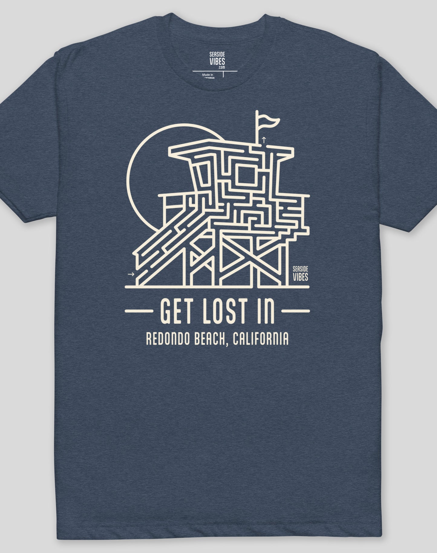 Get Lost In Redondo Beach Lifeguard Tower Maze Tee - Cotton Blend | Midnight Navy