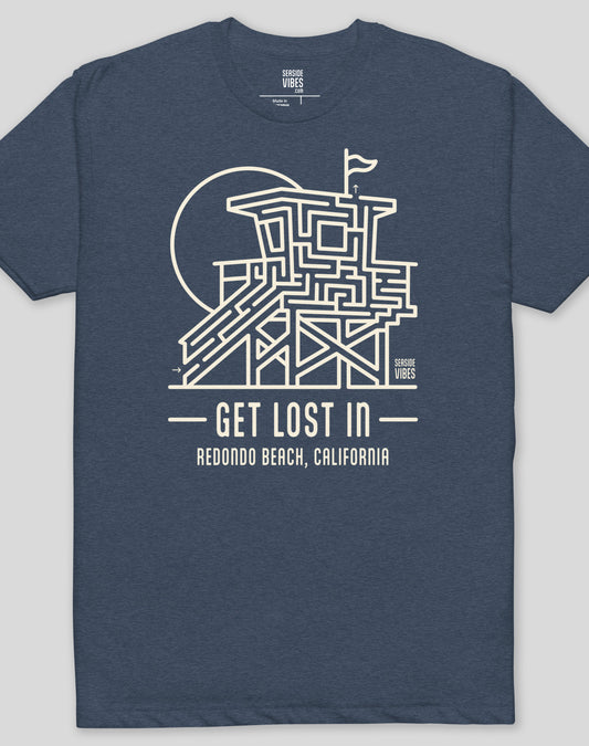 Get Lost In Redondo Beach Lifeguard Tower Maze Tee - Cotton Blend | Midnight Navy
