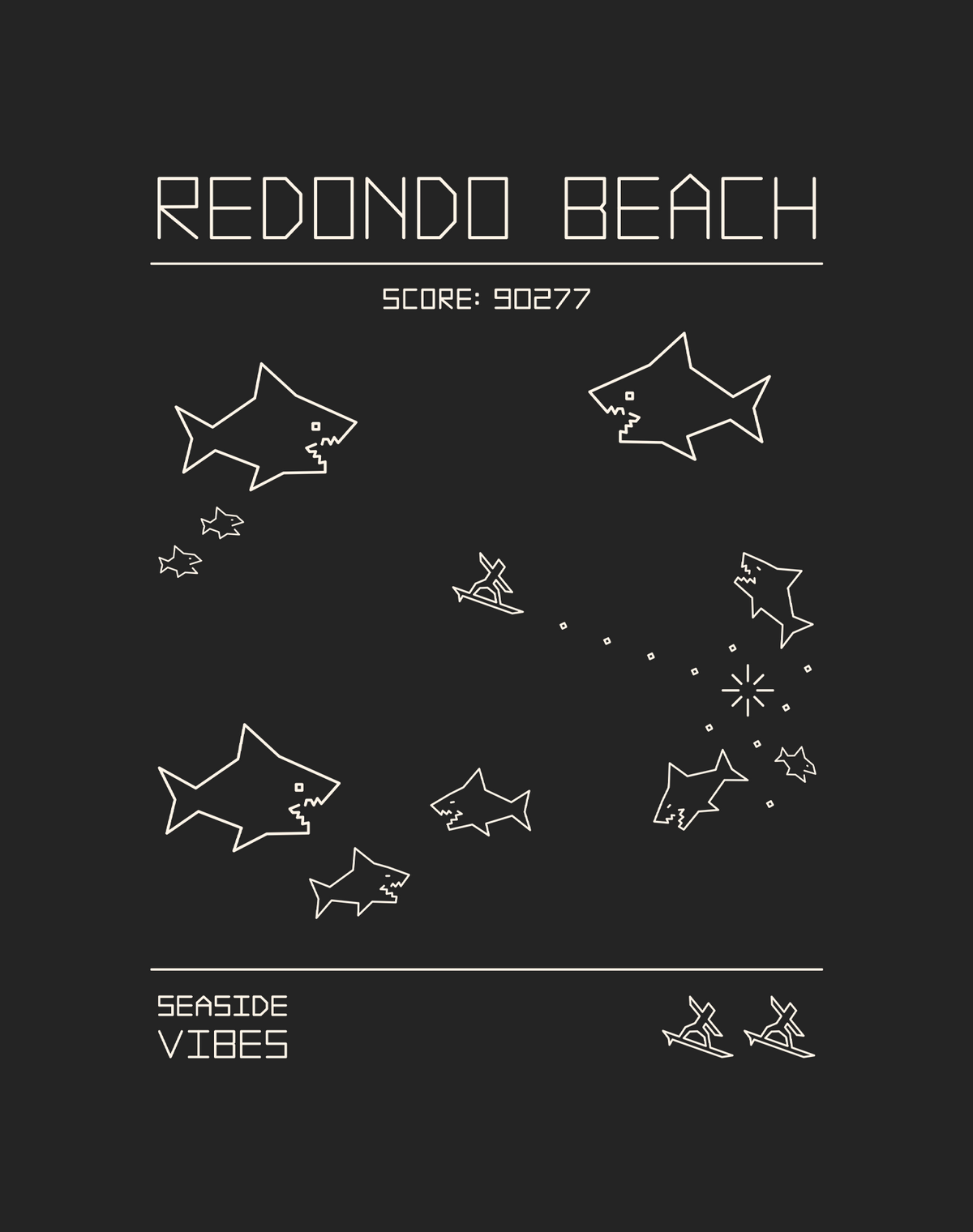 Redondo Beach 80s Surfing Video Game Tee - Cotton Blend | Charcoal
