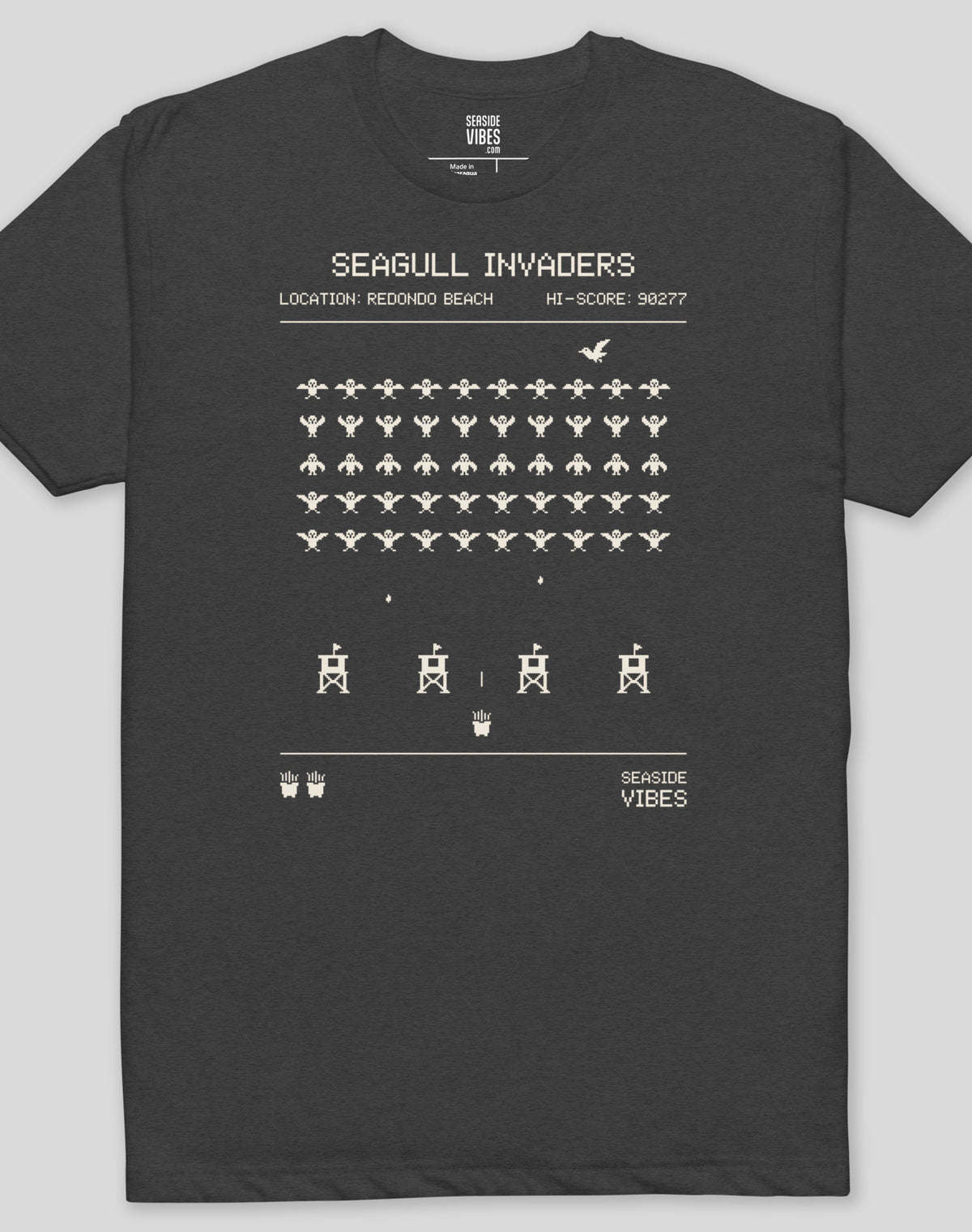 Redondo Beach Seagull Invaders Tee - Cotton Blend | Charcoal