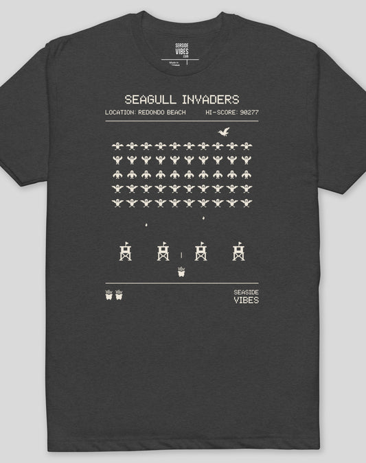 Redondo Beach Seagull Invaders Tee - Cotton Blend | Charcoal