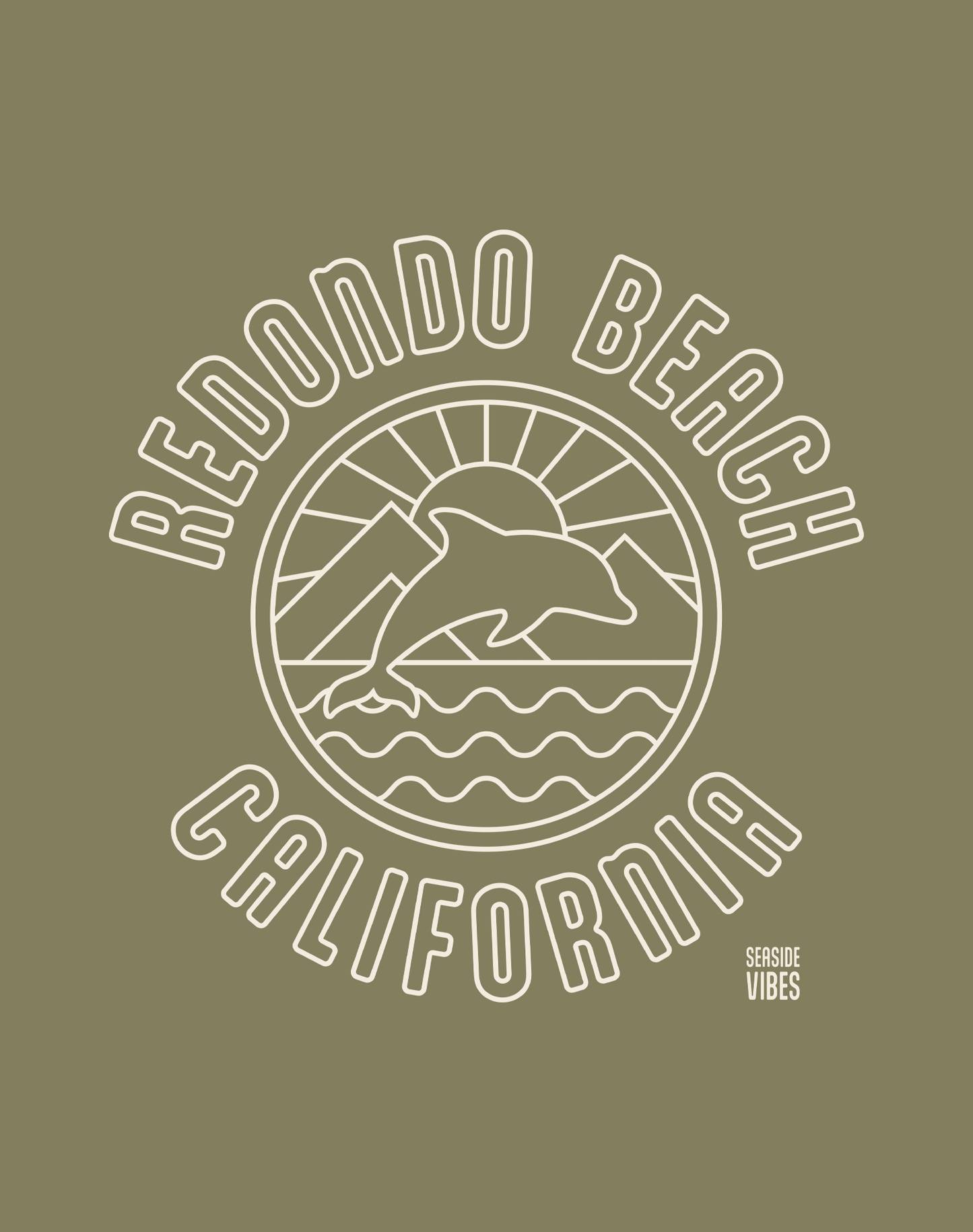 Redondo Beach Dolphin Sunrise Tee - Cotton Blend | Military Green