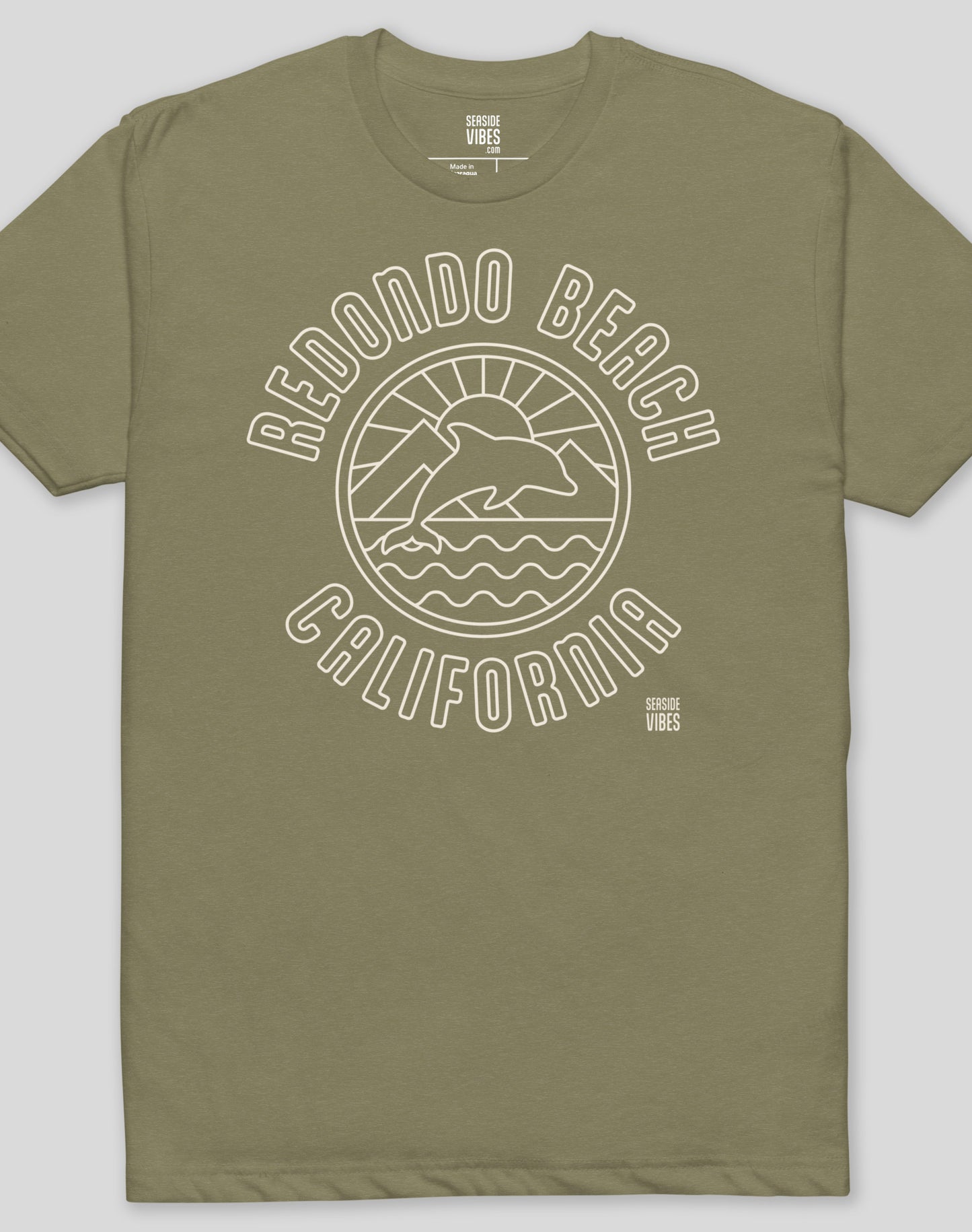 Redondo Beach Dolphin Sunrise Tee - Cotton Blend | Military Green