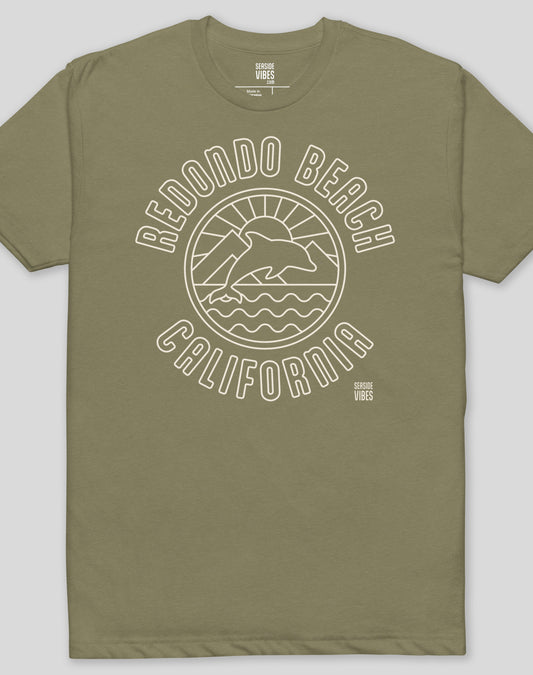 Redondo Beach Dolphin Sunrise Tee - Cotton Blend | Military Green