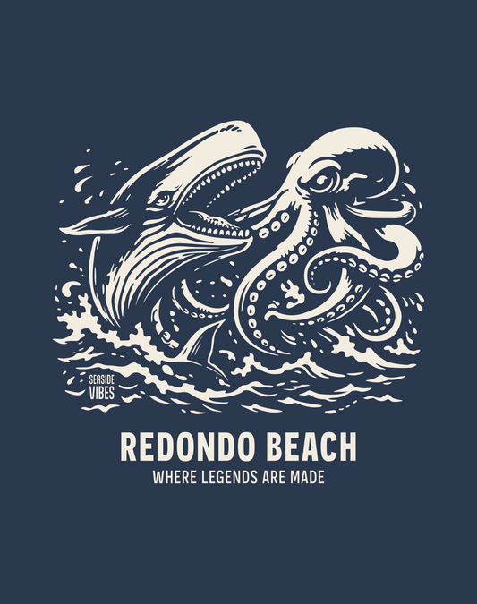Redondo Beach Octopus vs Whale Legends Tee - Cotton Blend | Midnight Navy