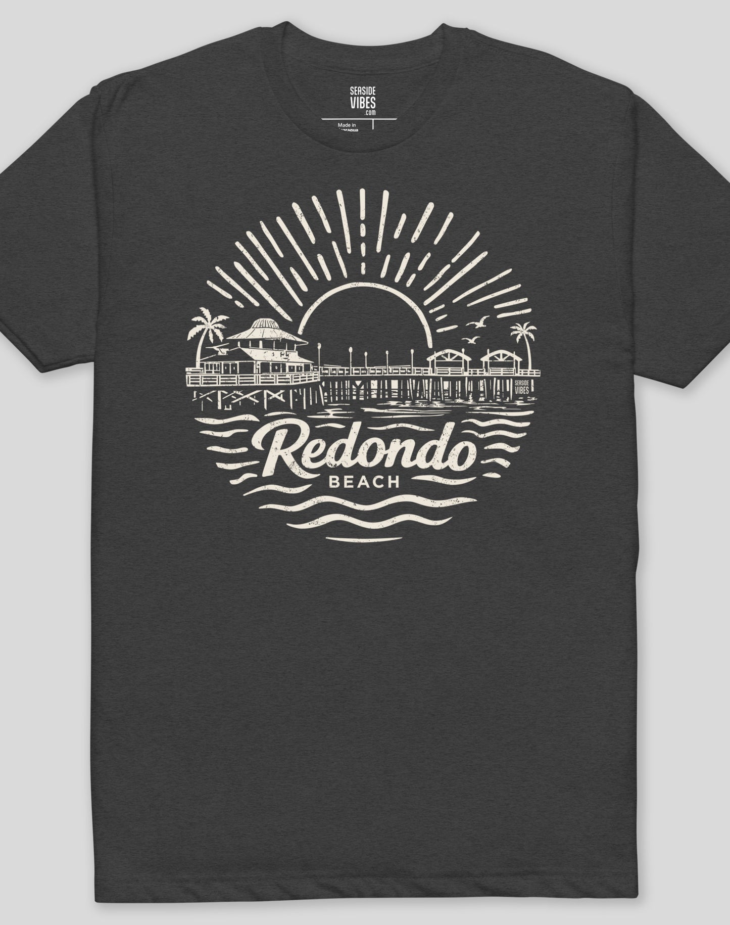 Redondo Beach Pier Sunset Tee - Cotton Blend | Charcoal