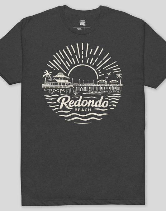 Redondo Beach Pier Sunset Tee - Cotton Blend | Charcoal