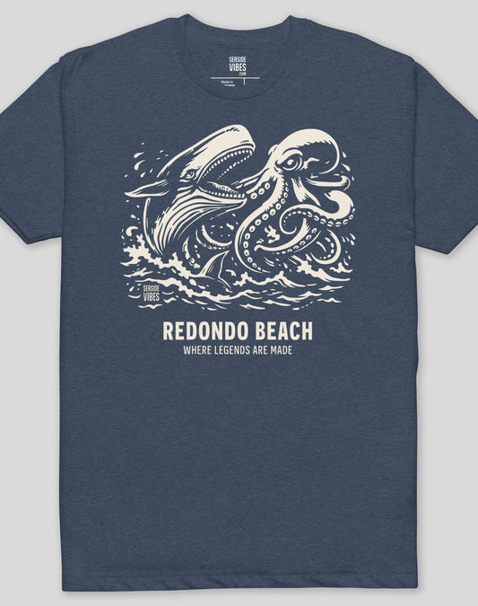 Redondo Beach Octopus vs Whale Legends Tee - Cotton Blend | Midnight Navy