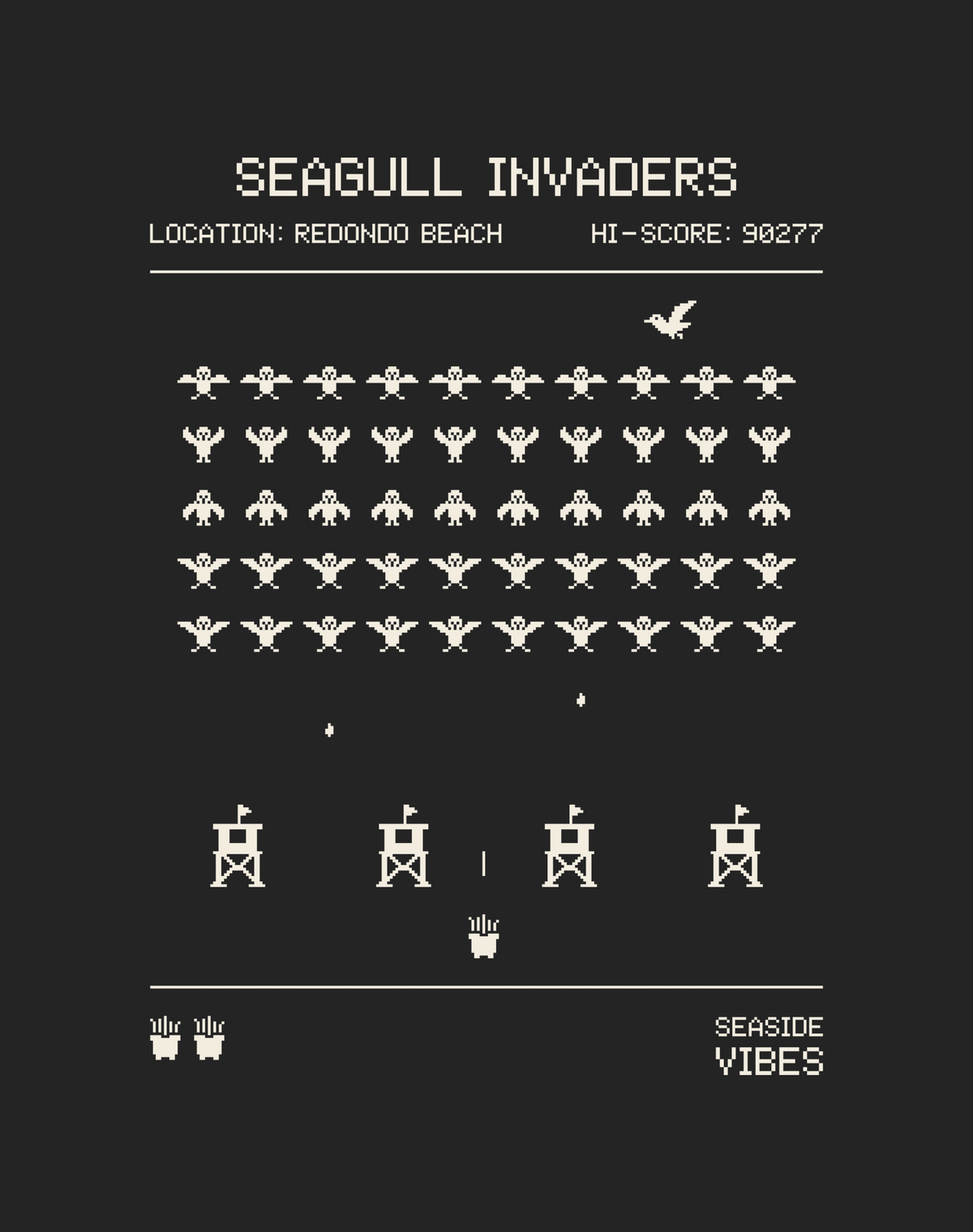 Redondo Beach Seagull Invaders Tee - Cotton Blend | Charcoal