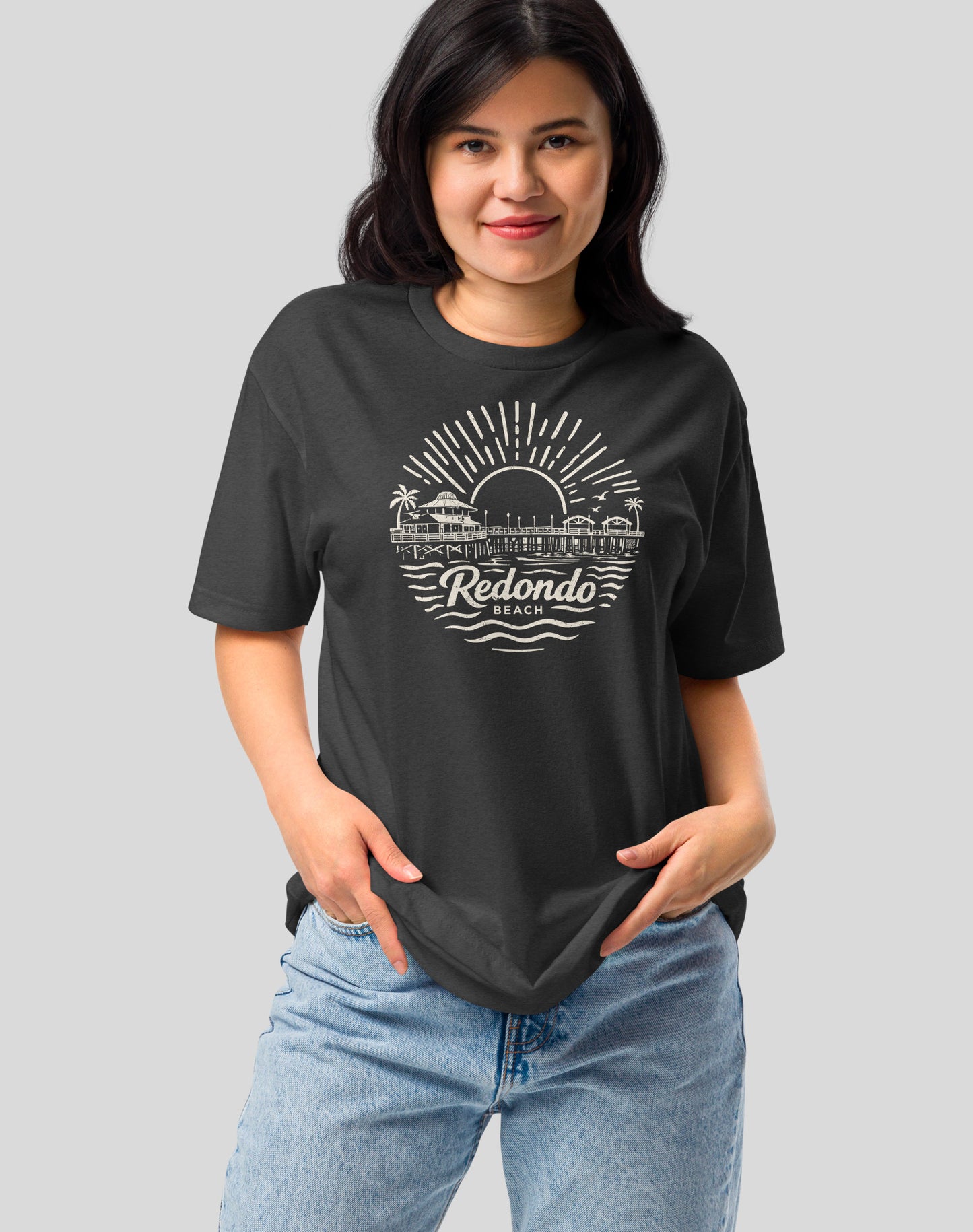 Redondo Beach Pier Sunset Tee - Cotton Blend | Charcoal