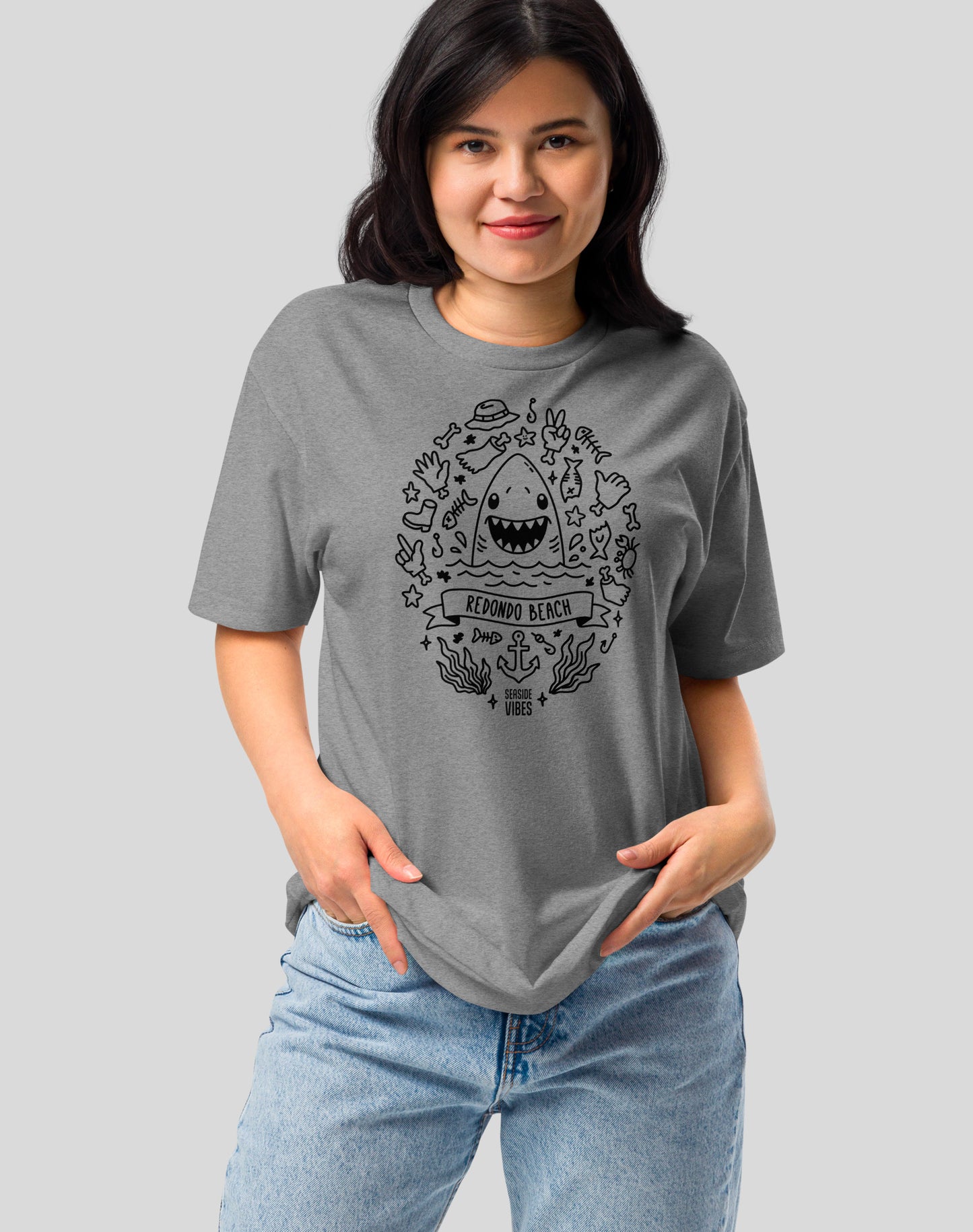 Redondo Beach Shark Attack! Tee - Cotton Blend | Dark Heather Gray