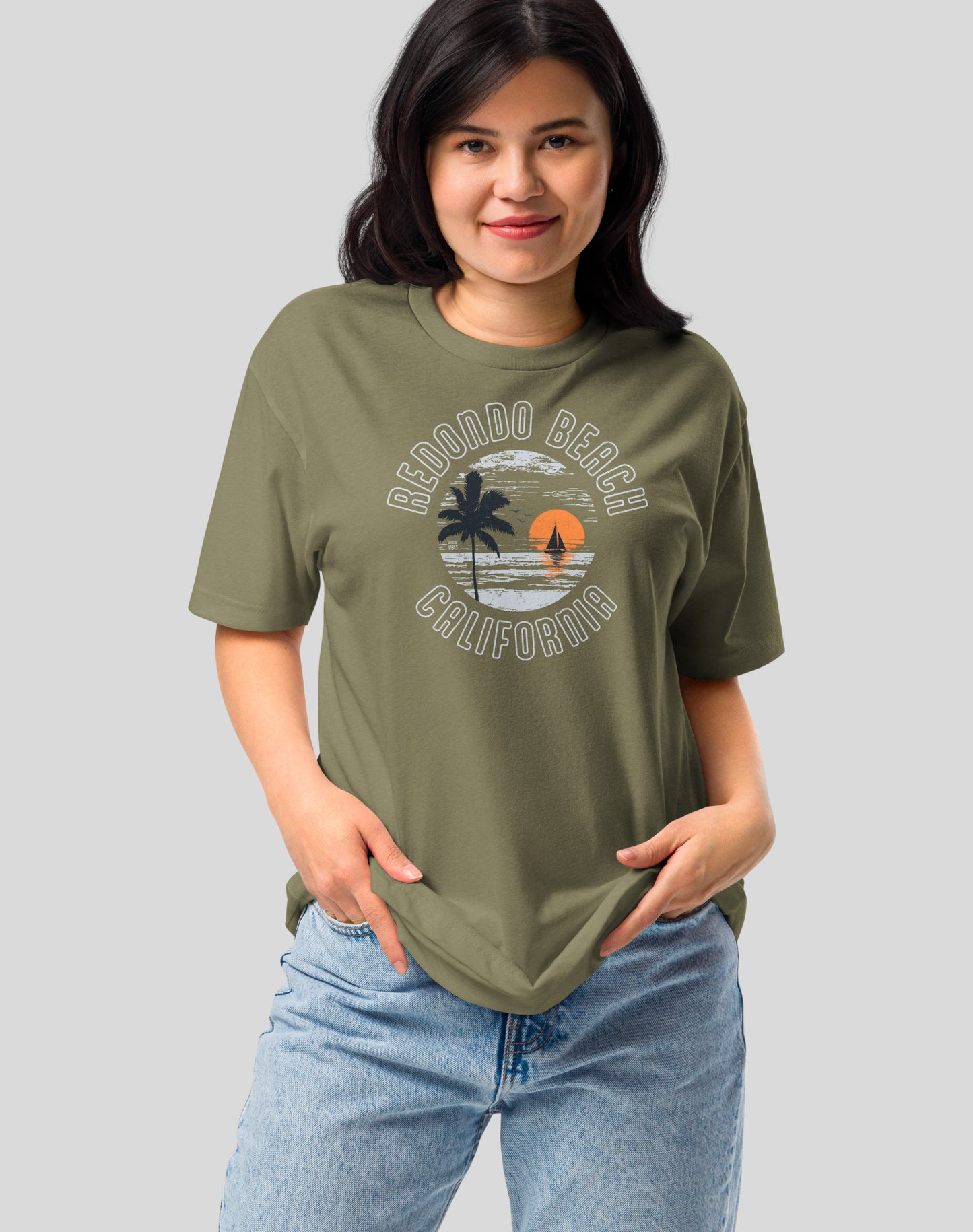 Redondo Beach Vintage Sunset Tee - Cotton Blend | Military Green