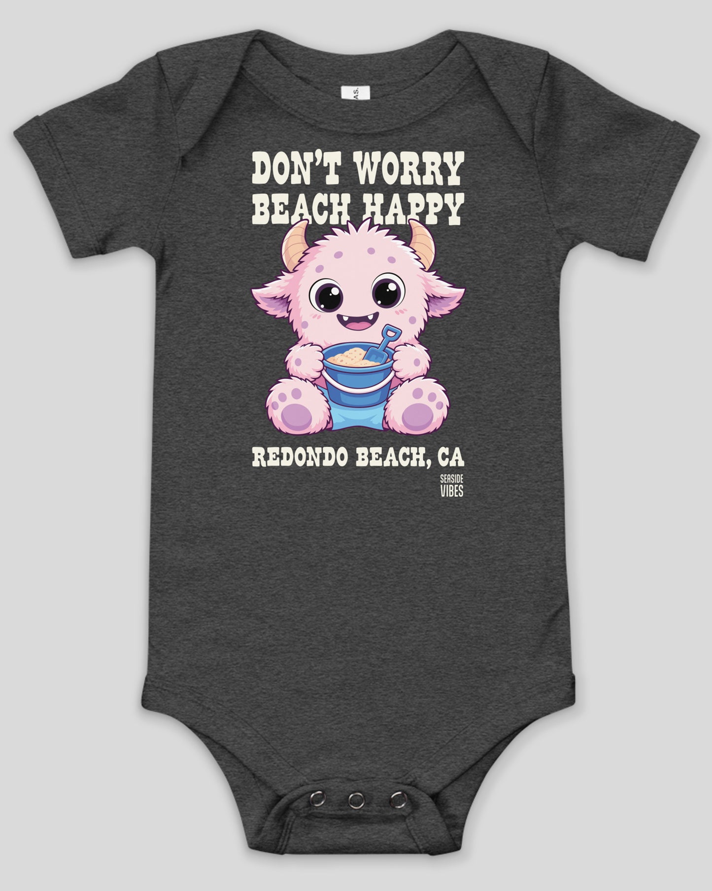 Don't Worry, Beach Happy Redondo Beach Onesie | Dark Grey Heather