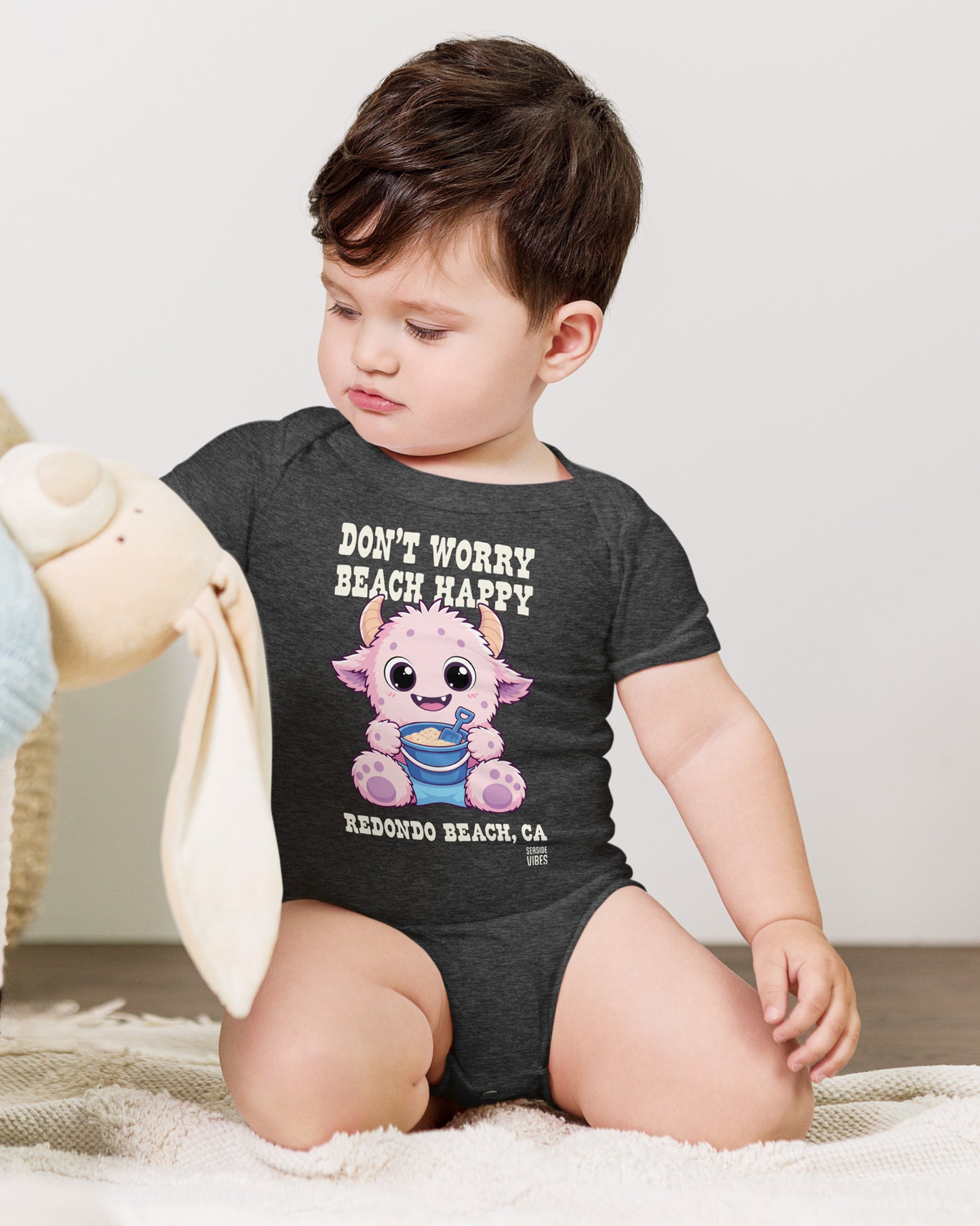 Don't Worry, Beach Happy Redondo Beach Onesie | Dark Grey Heather