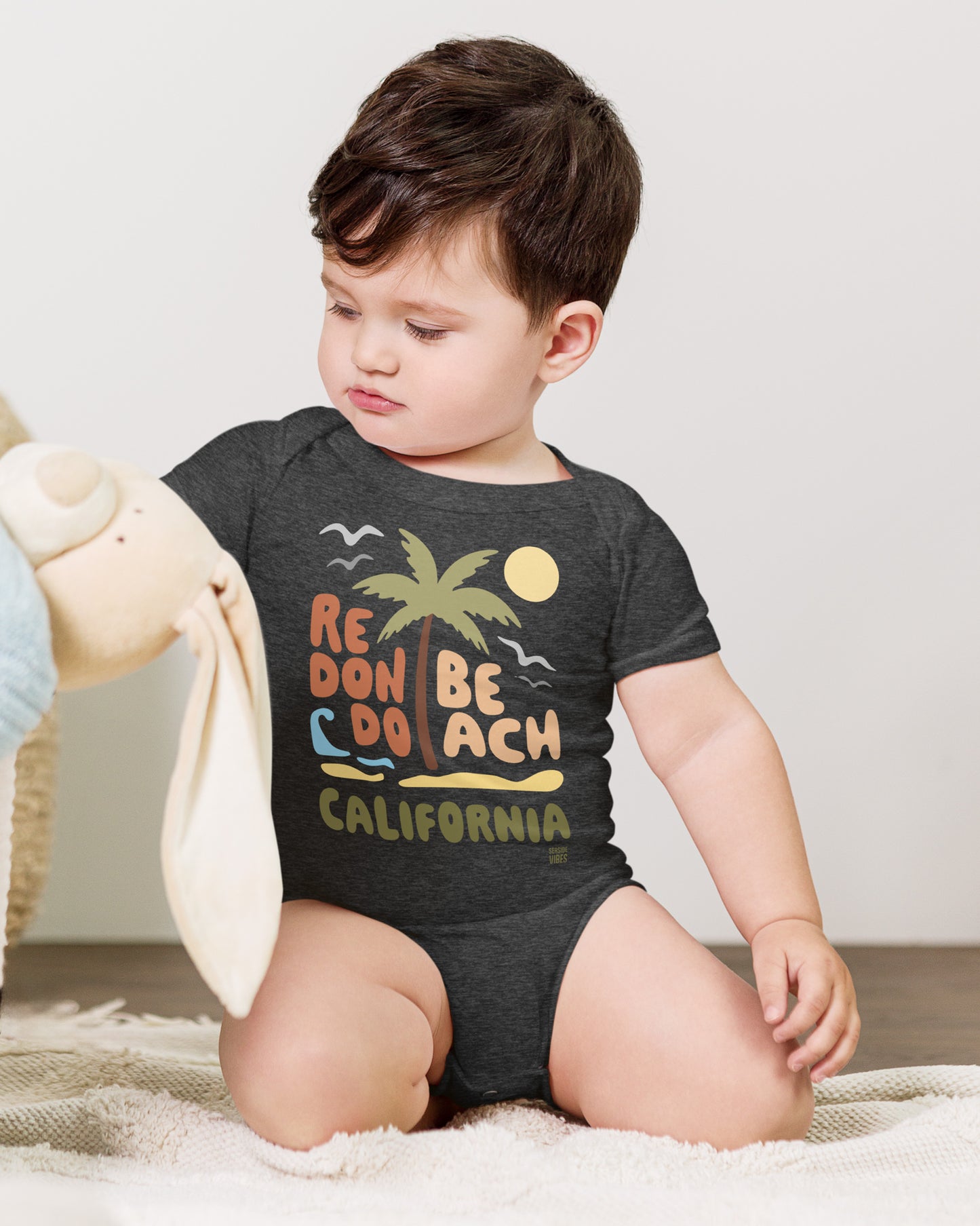 Redondo Beach Palm Onesie | Dark Grey Heather