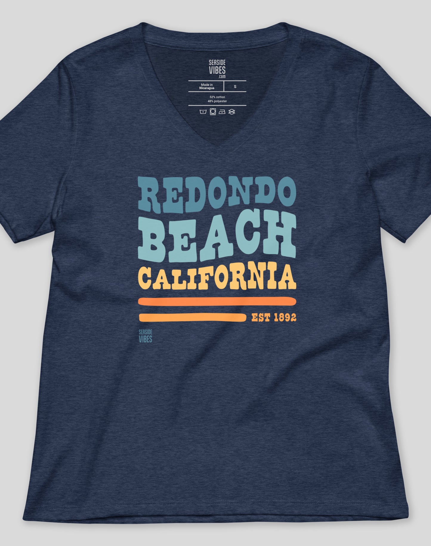 V-Neck: Redondo Beach Vibes Tee | Heather Navy