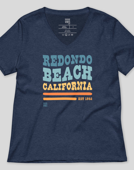 V-Neck: Redondo Beach Vibes Tee | Heather Navy