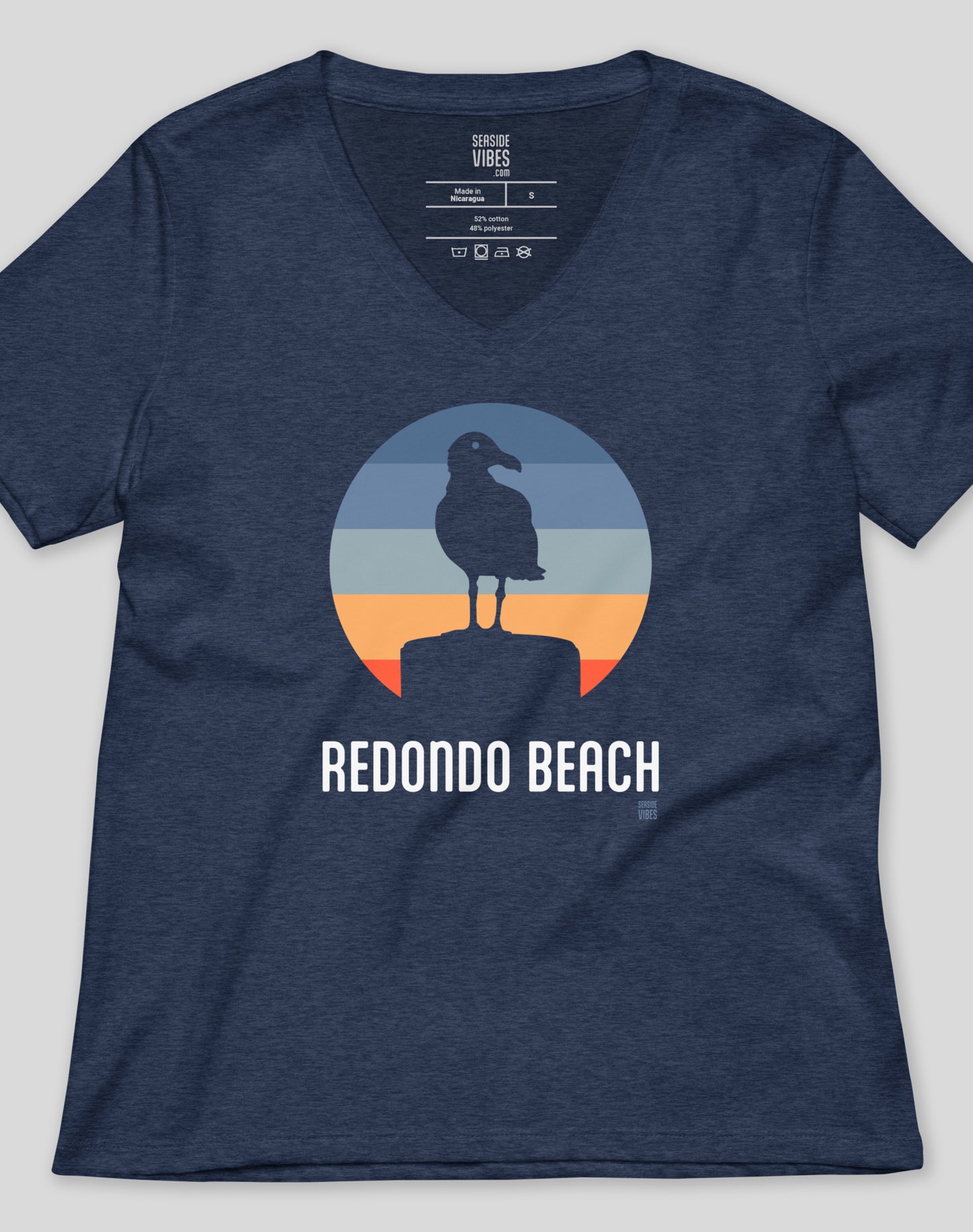 V-Neck: Redondo Beach Seagull Tee | Heather Navy