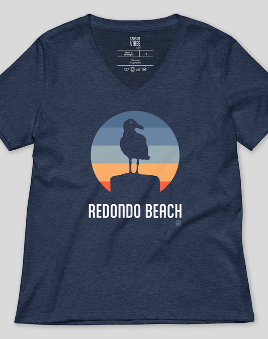 V-Neck: Redondo Beach Seagull Tee | Heather Navy