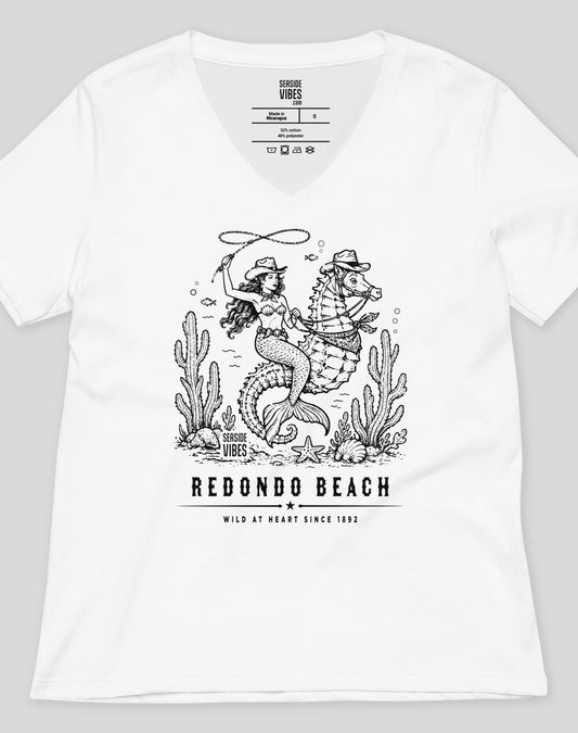 V-Neck: Redondo Beach Wild at Heart Since 1892 Tee | White