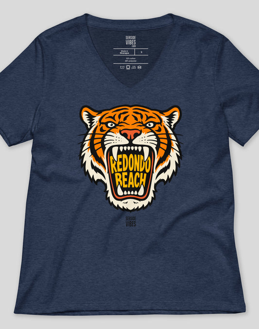 V-Neck: Redondo Beach AF Tiger Tee | Heather Navy