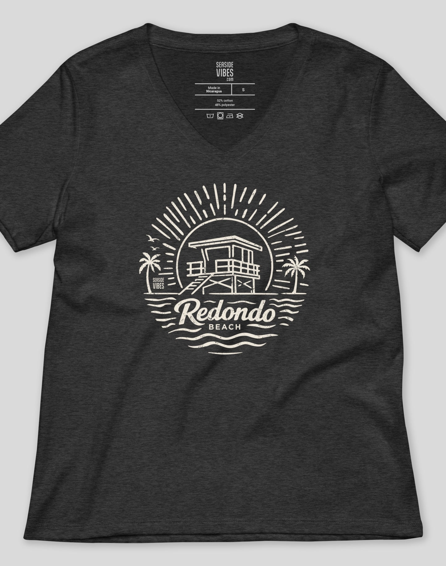 V-Neck: Redondo Beach Sunrise Session Tee | Dark Grey Heather
