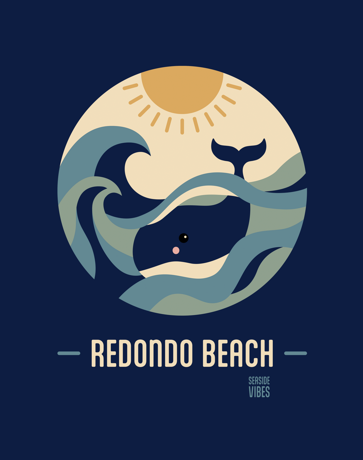 V-Neck: Redondo Beach Whale Sunset Tee | Heather Navy