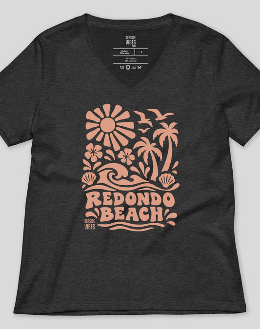 V-Neck: Redondo Beach Life Tee | Dark Grey Heather