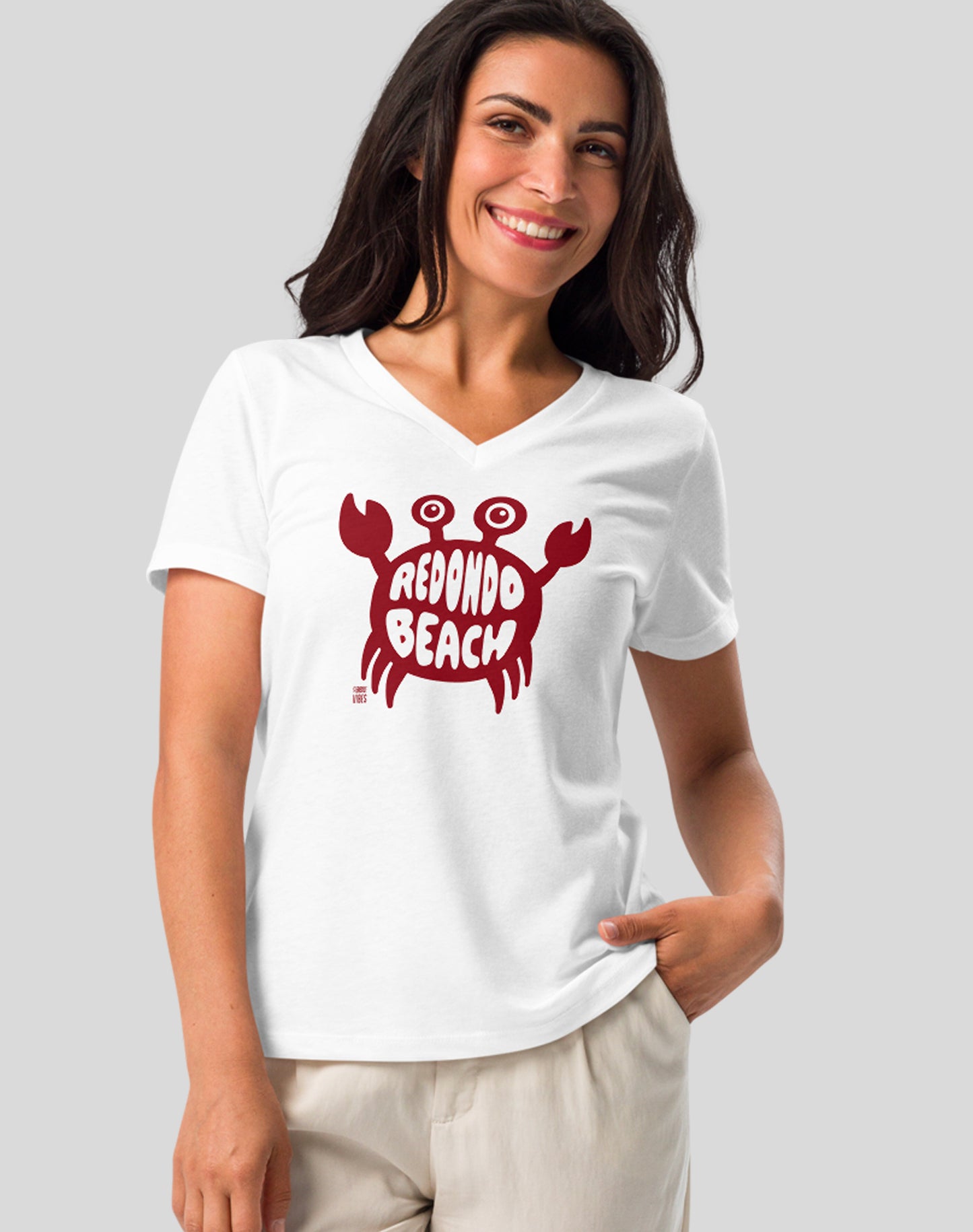 V-Neck: Redondo Beach Crab Tee | White