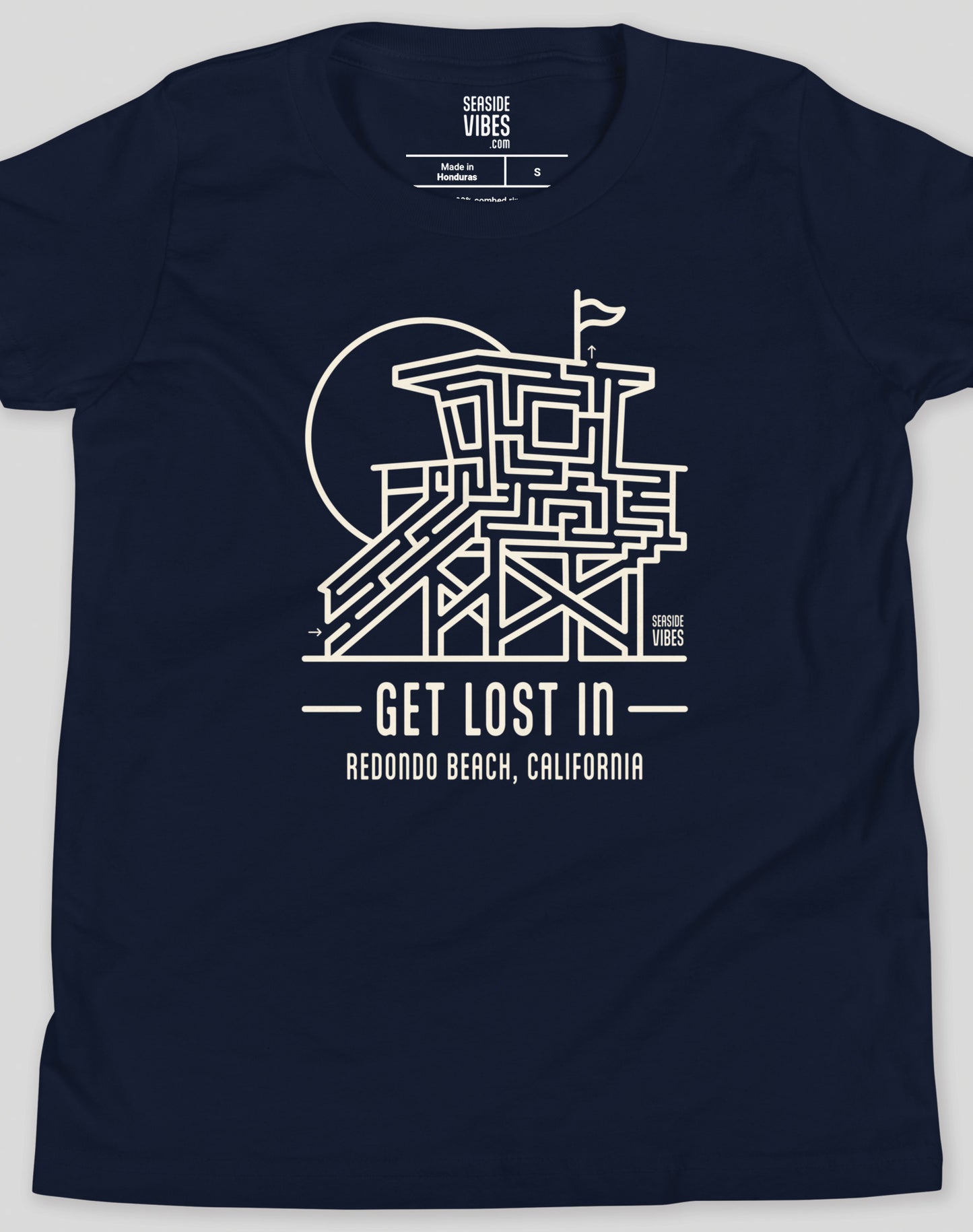 Youth: Get Lost In Redondo Beach Lifeguard Tower Maze Tee | Navy
