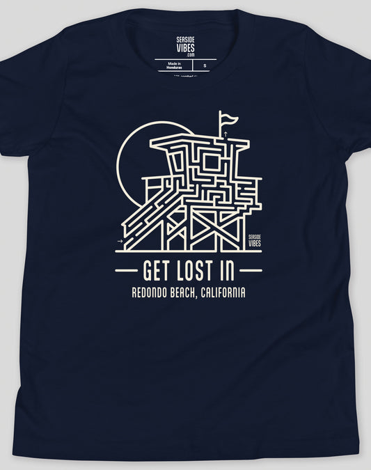 Youth: Get Lost In Redondo Beach Lifeguard Tower Maze Tee | Navy