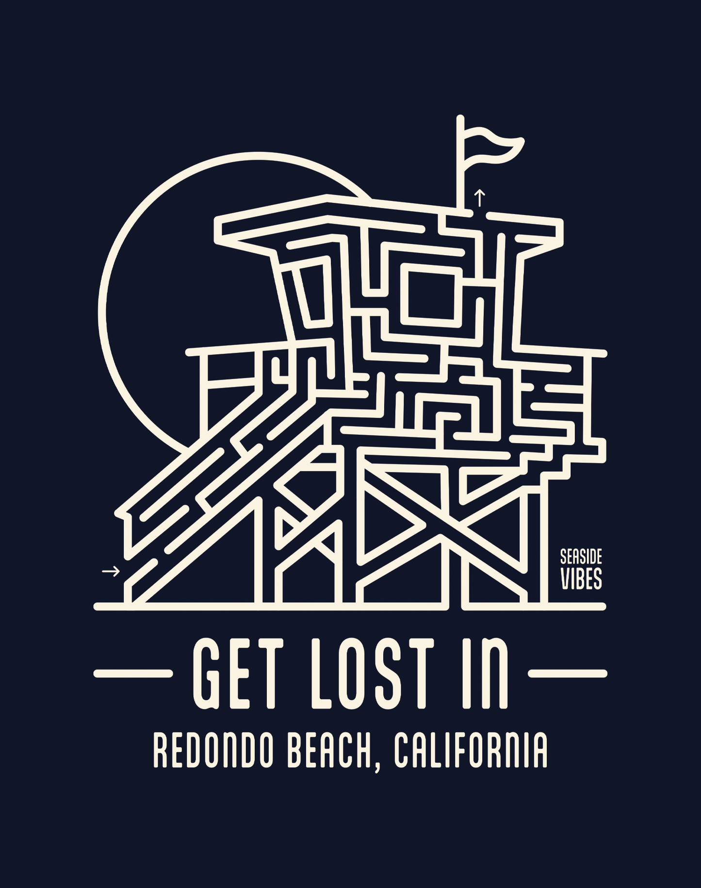 Youth: Get Lost In Redondo Beach Lifeguard Tower Maze Tee | Navy