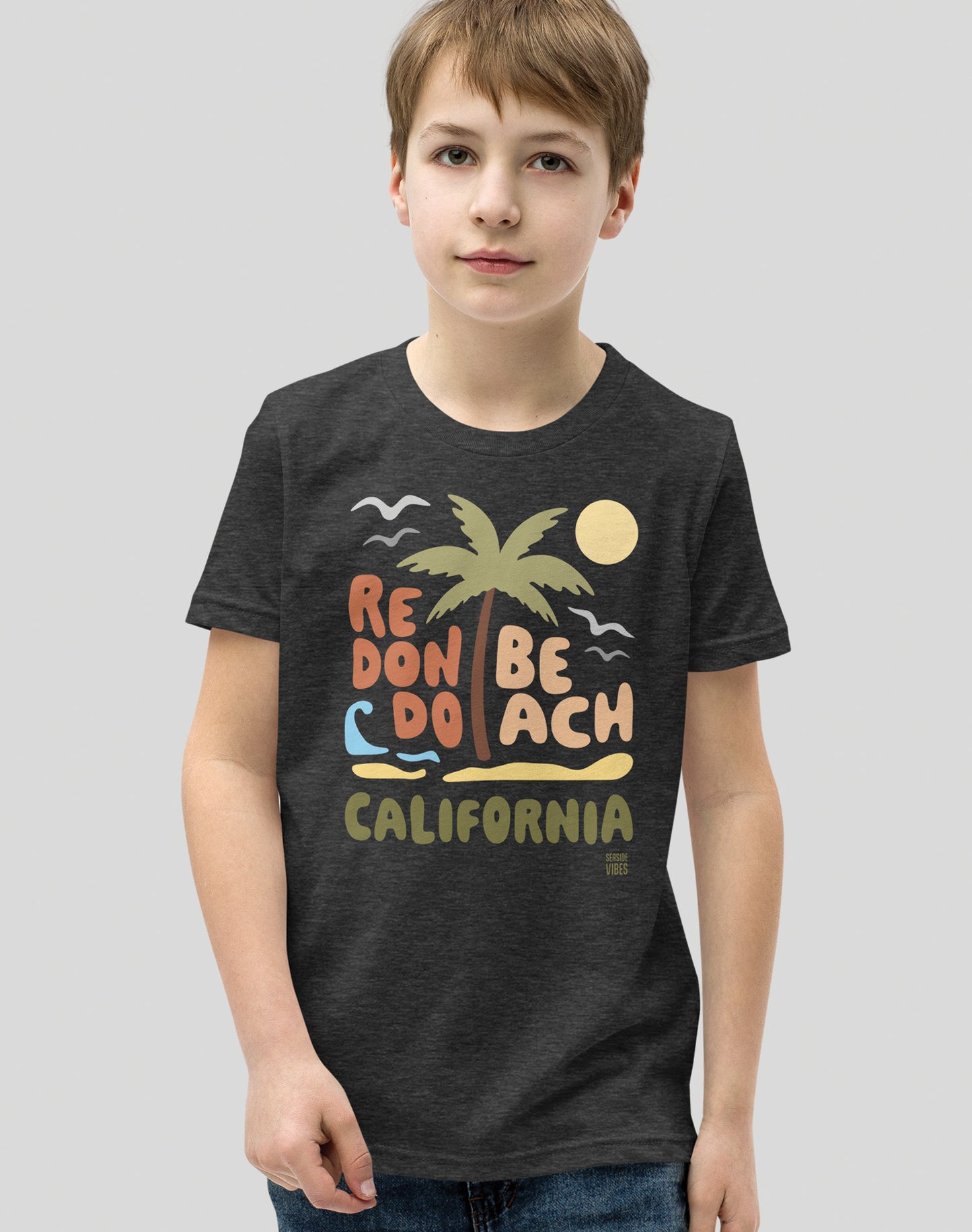 Youth: Redondo Beach Palm Tree Tee | Dark Grey Heather