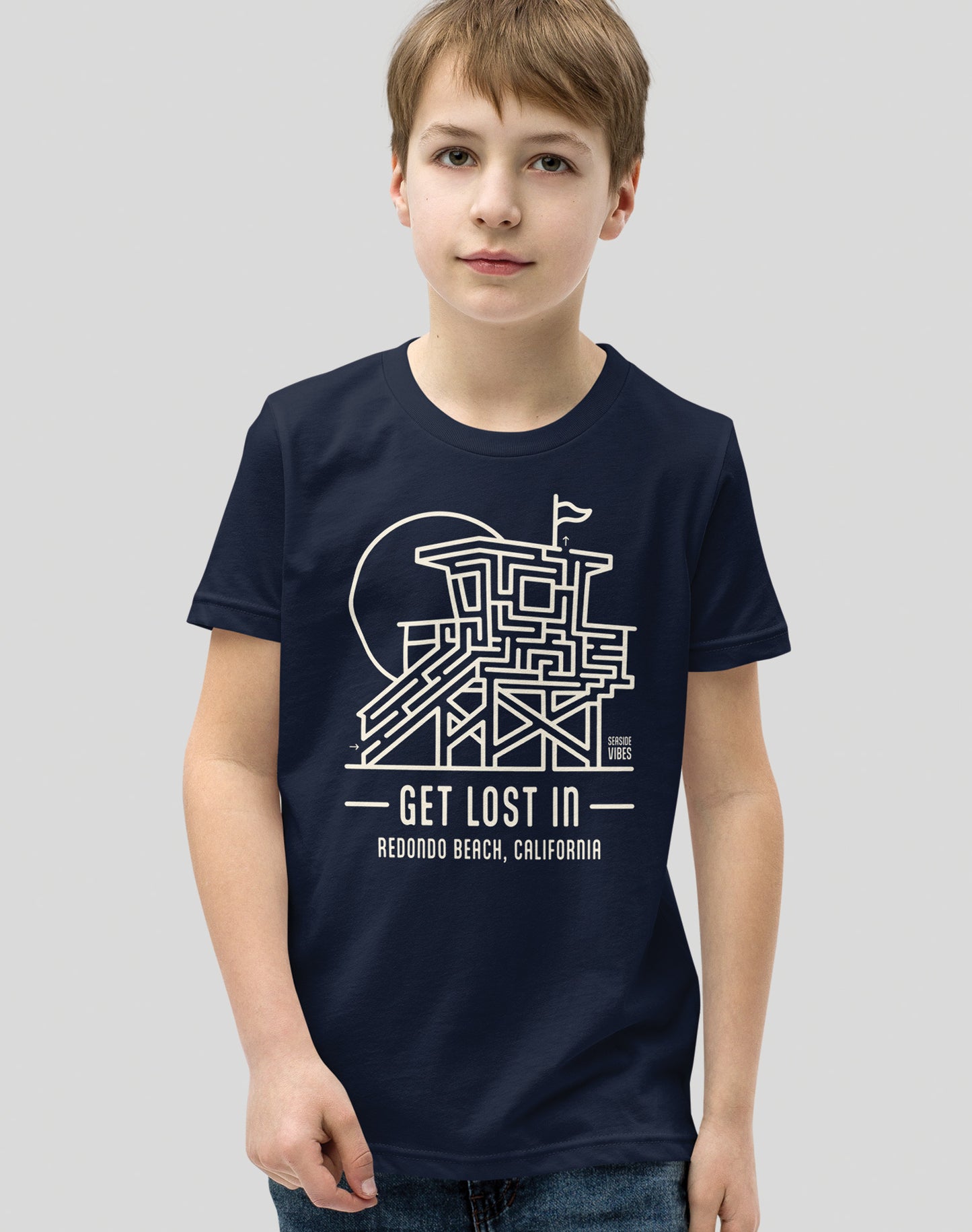 Youth: Get Lost In Redondo Beach Lifeguard Tower Maze Tee | Navy