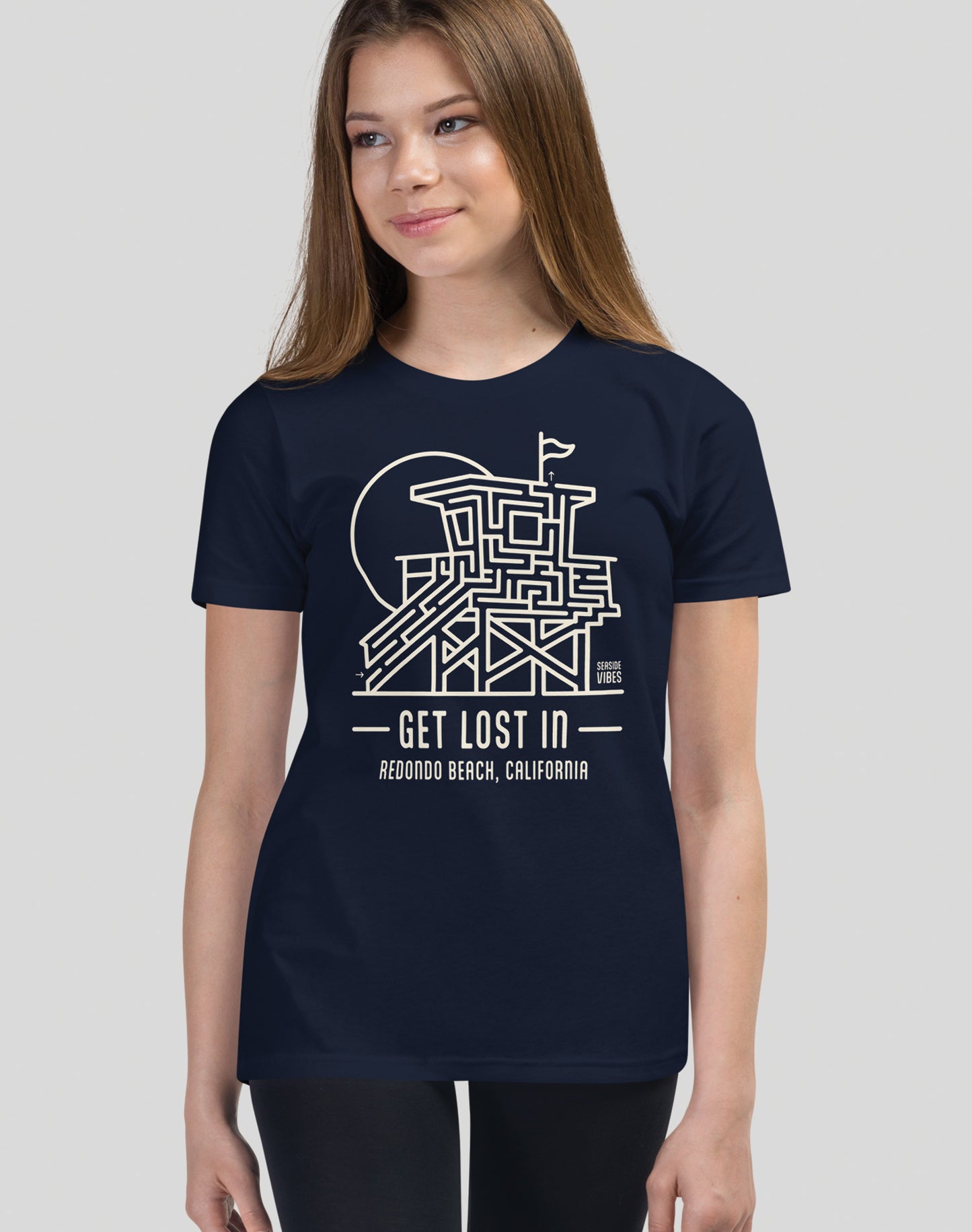 Youth: Get Lost In Redondo Beach Lifeguard Tower Maze Tee | Navy