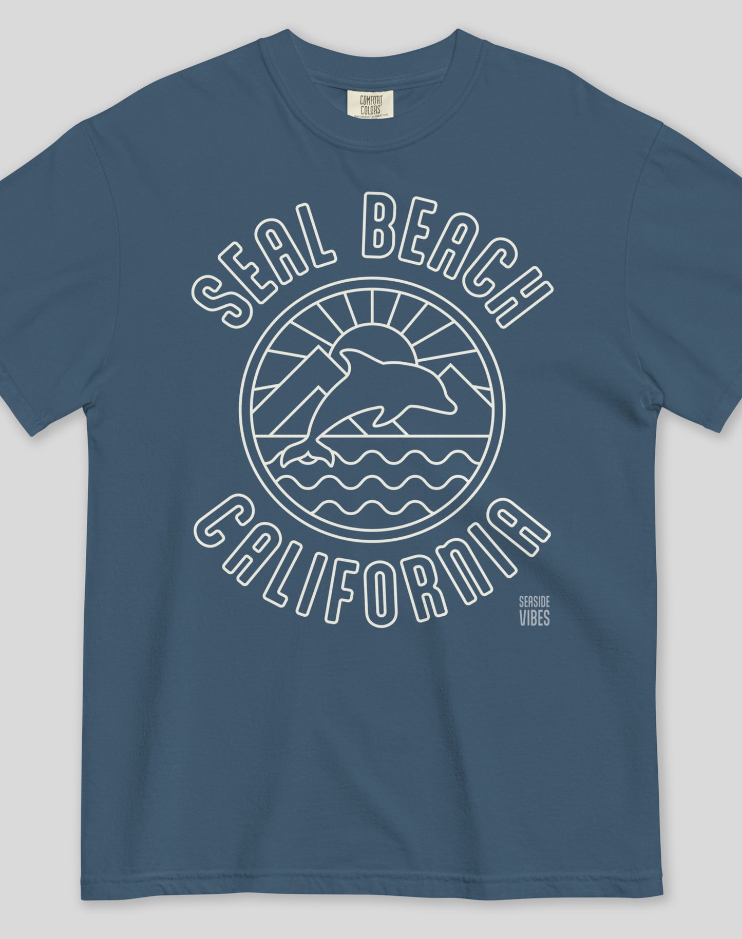 Unisex: Seal Beach Dolphin Sunrise Tee - 100% Cotton | Midnight