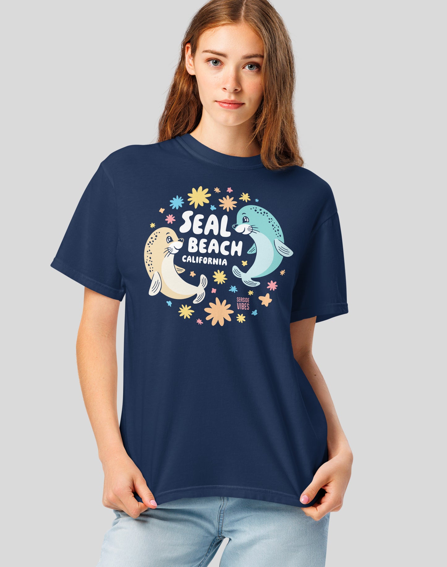 Unisex: Seal Beach Bliss Tee - 100% Cotton | True Navy