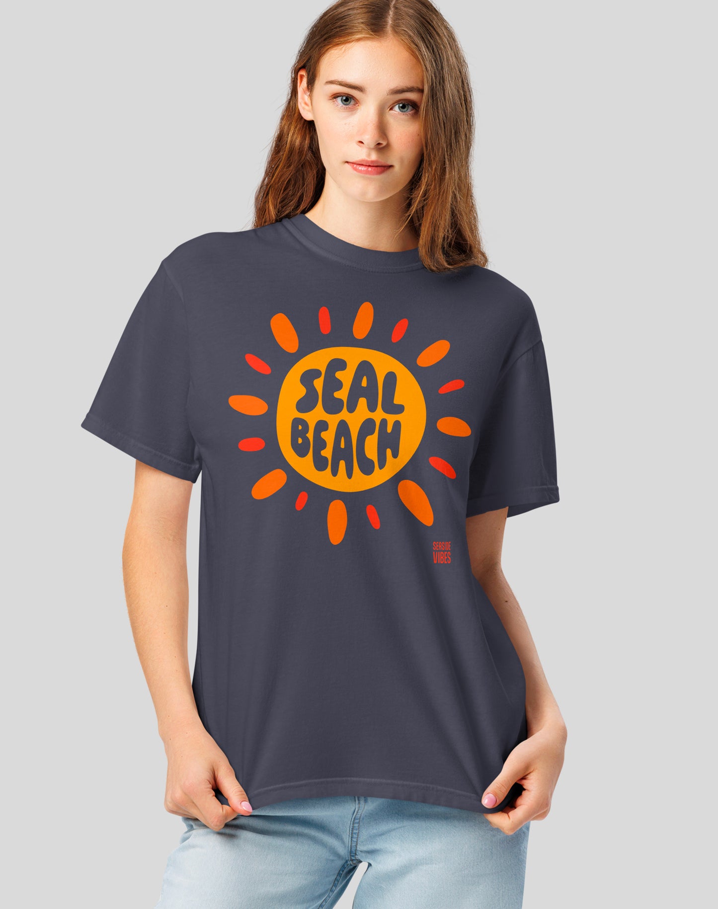 Unisex: Seal Beach Sunburst Tee - 100% Cotton | Navy