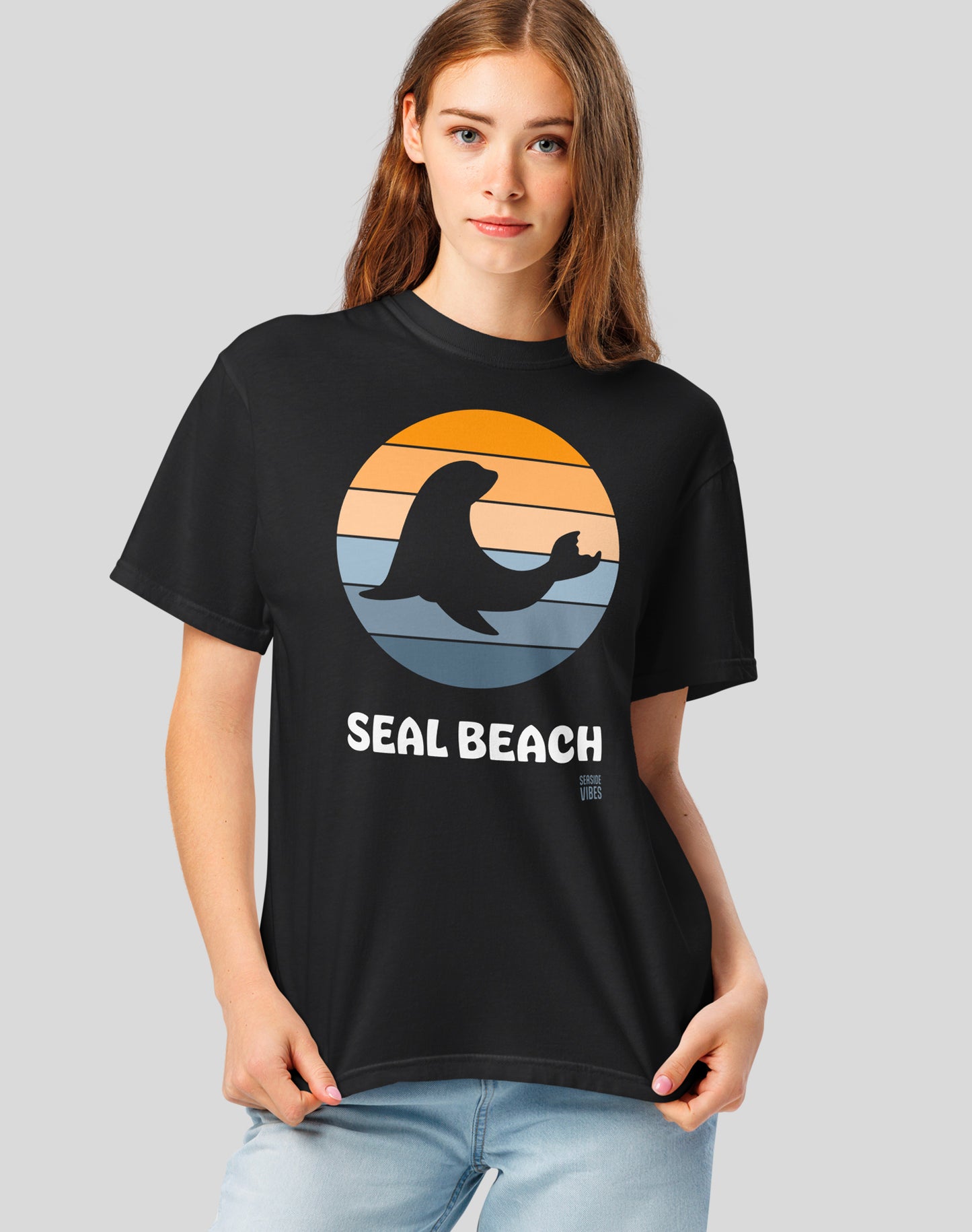Unisex: Seal Beach Sunset Tee- 100% Cotton | Black