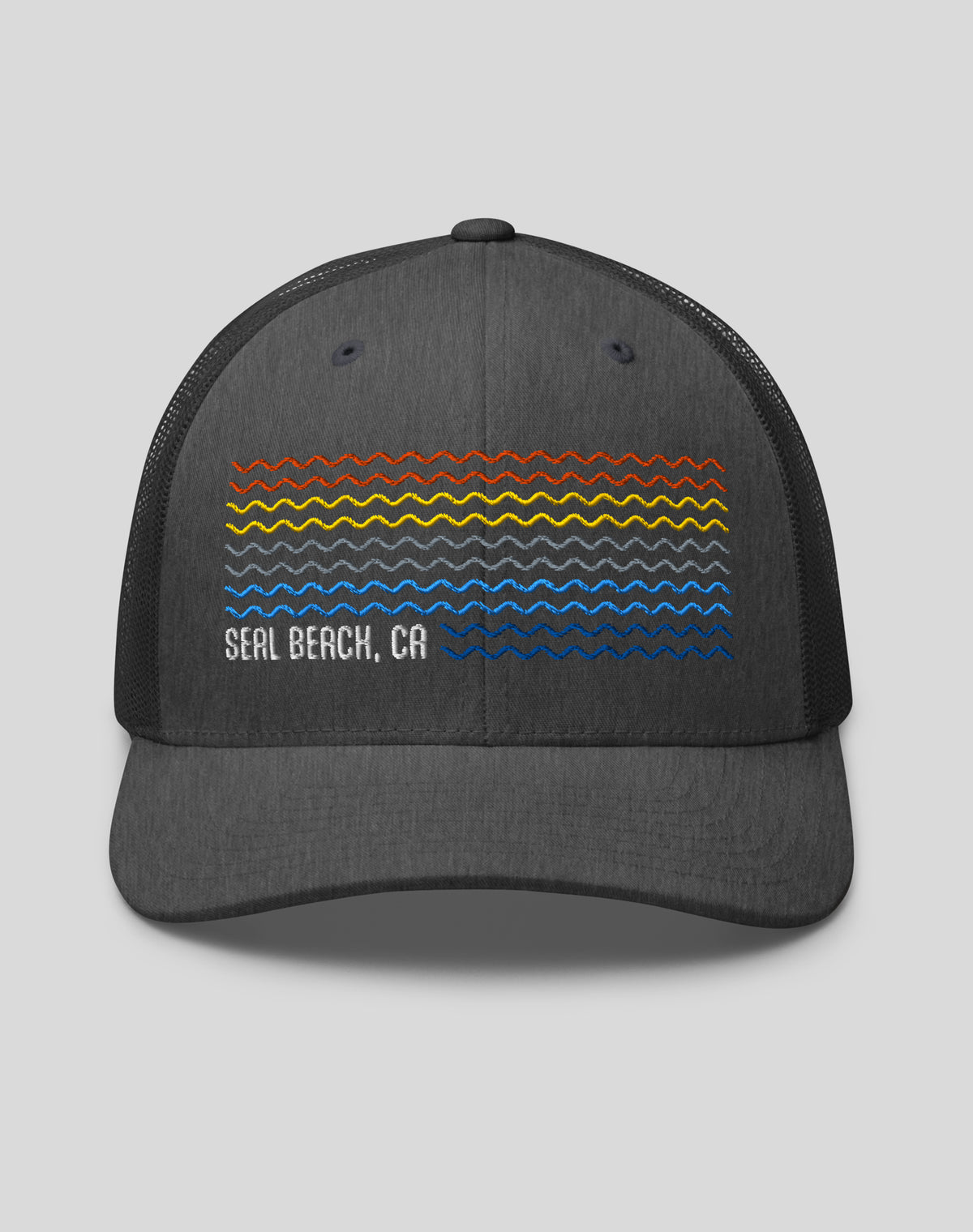 Seal Beach Sunset Waves Trucker Hat - Dark Heather Grey