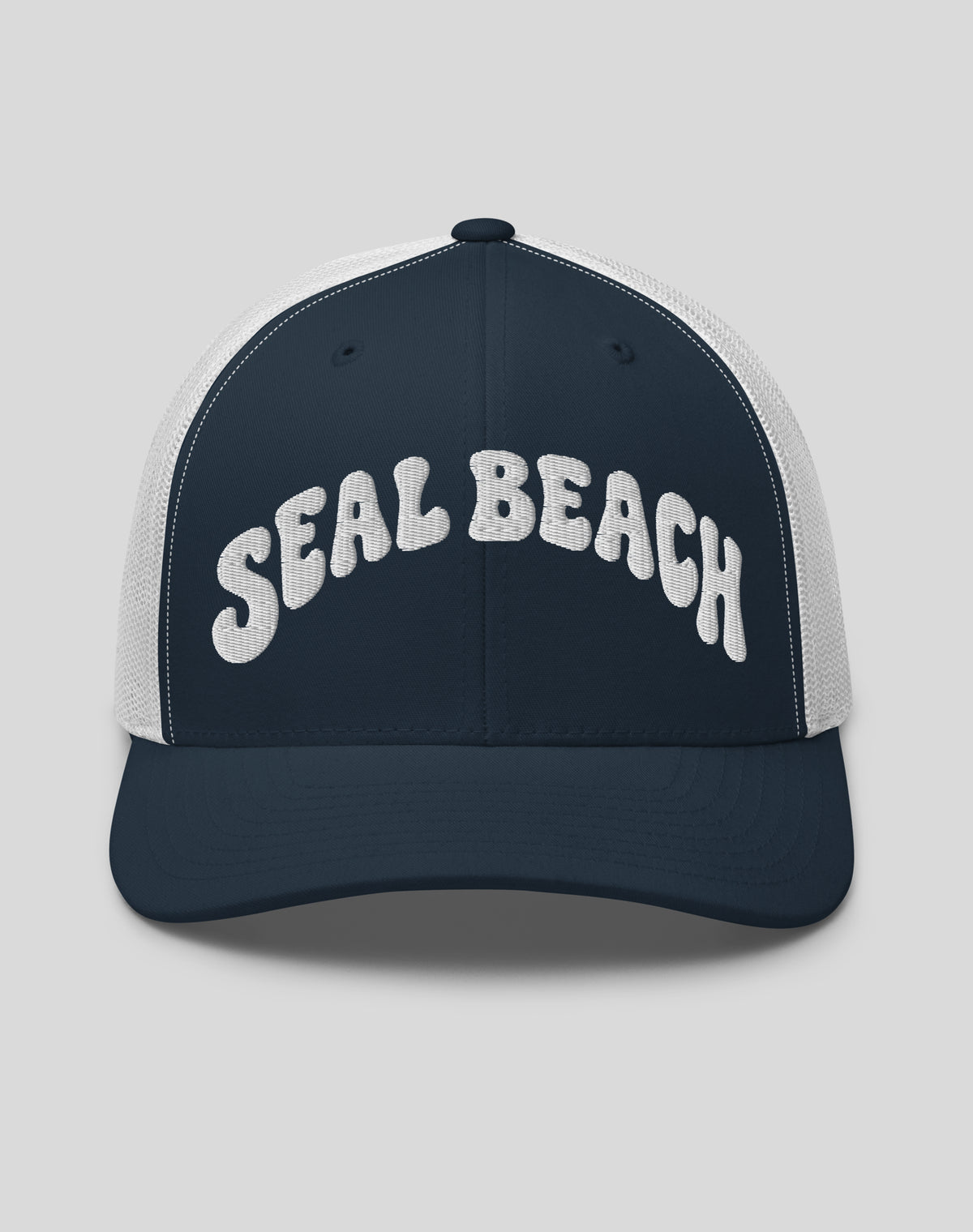 Seal Beach Groovy Trucker Hat - Navy/White