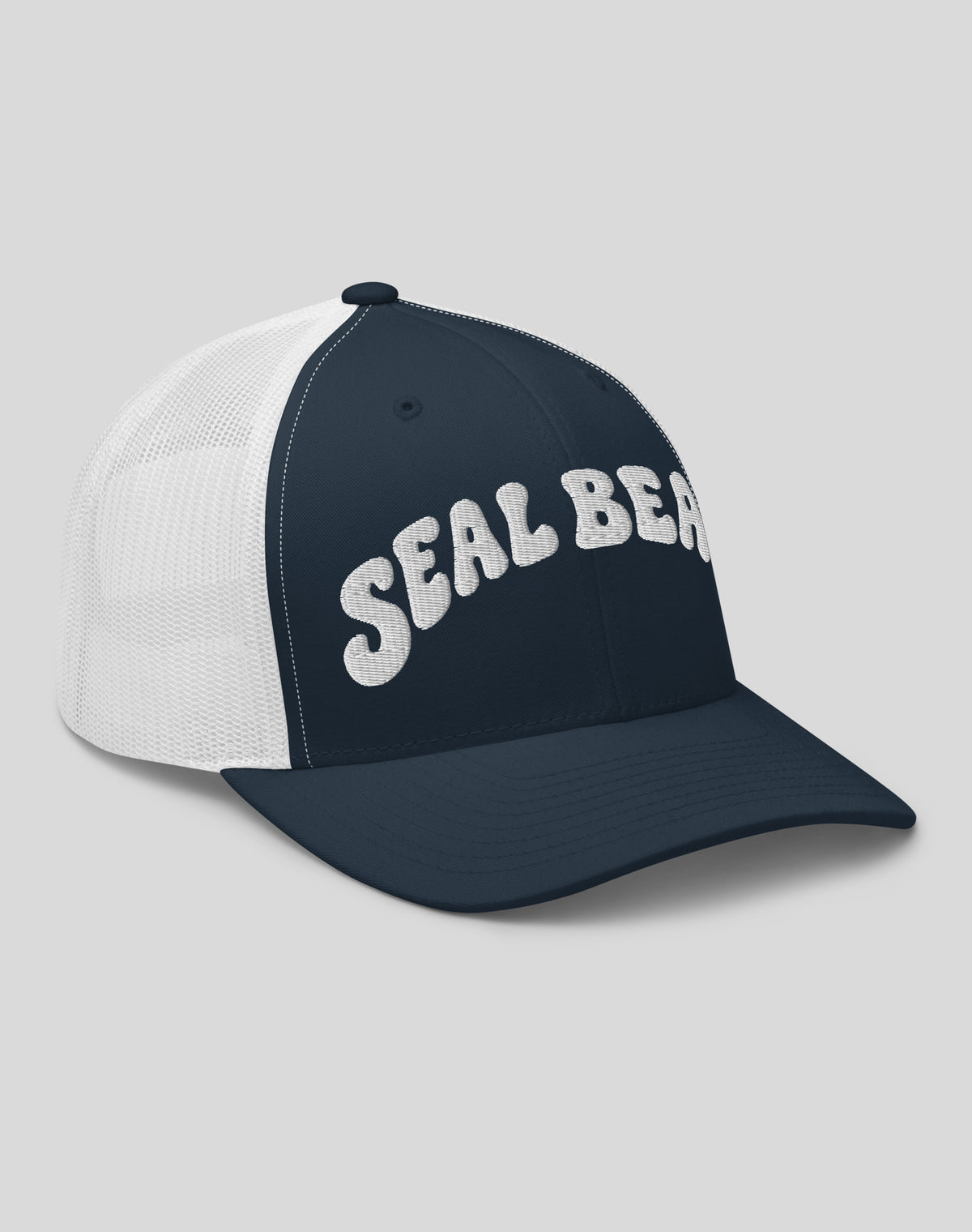 Seal Beach Groovy Trucker Hat - Navy/White