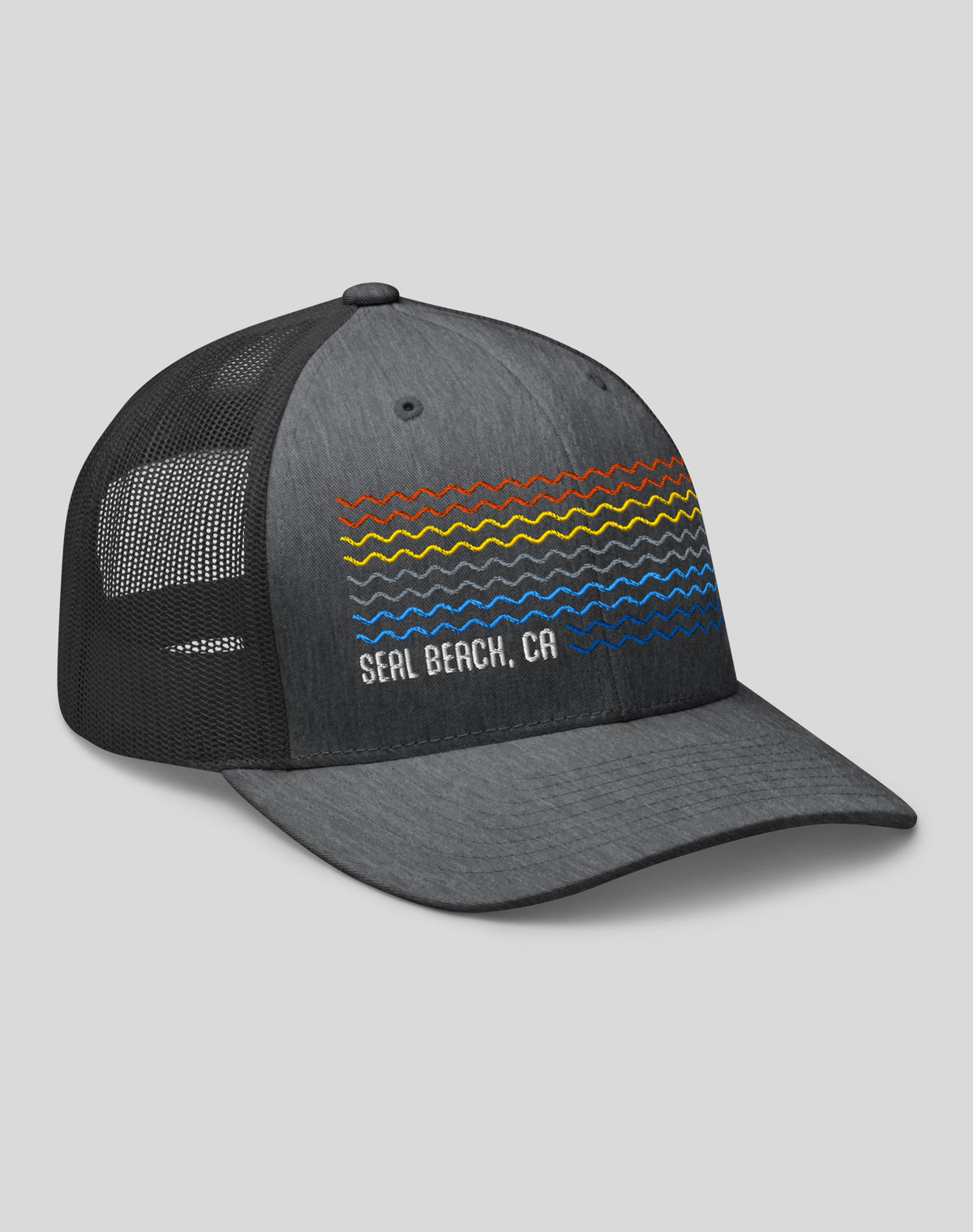 Seal Beach Sunset Waves Trucker Hat - Dark Heather Grey