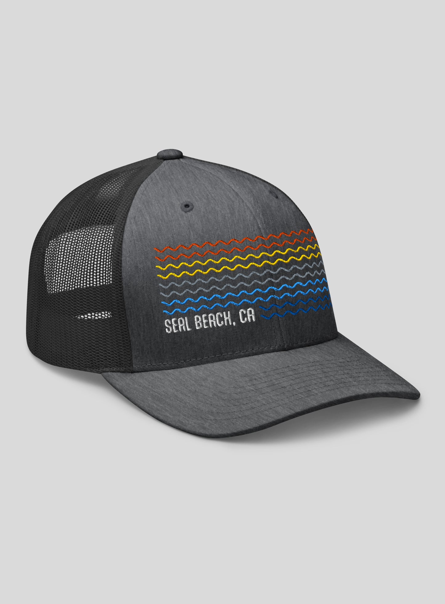 Seal Beach Sunset Waves Trucker Hat - Dark Heather Grey